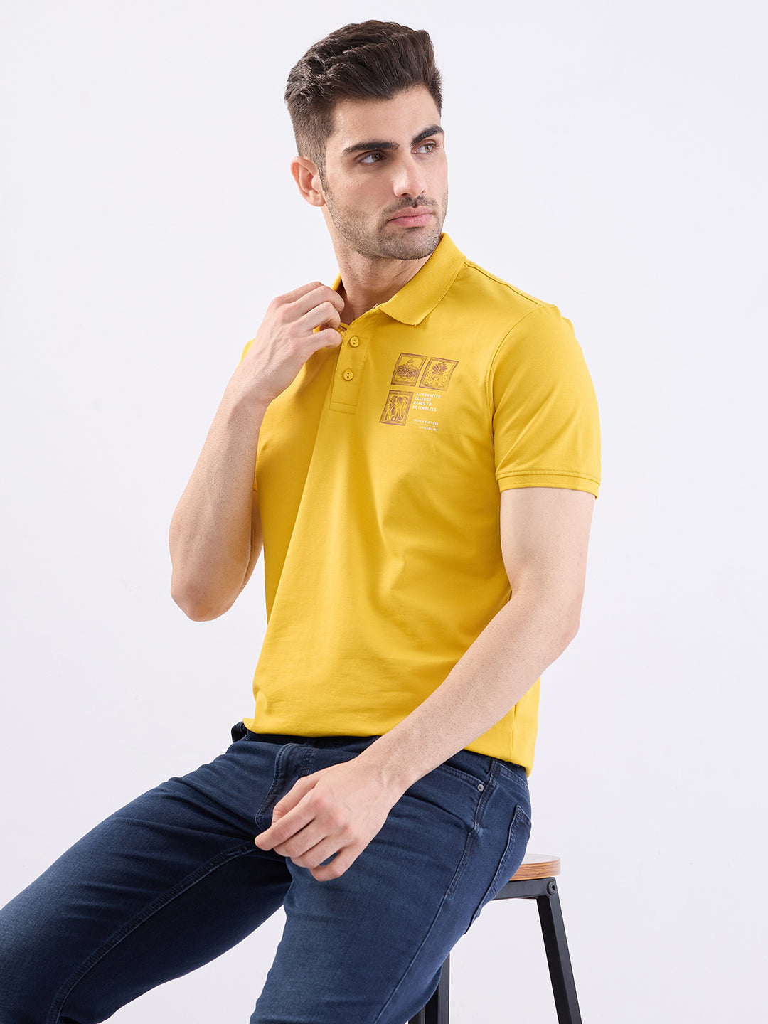 Spykar Sulphur Yellow Slim Fit Casual T-Shirt For Men