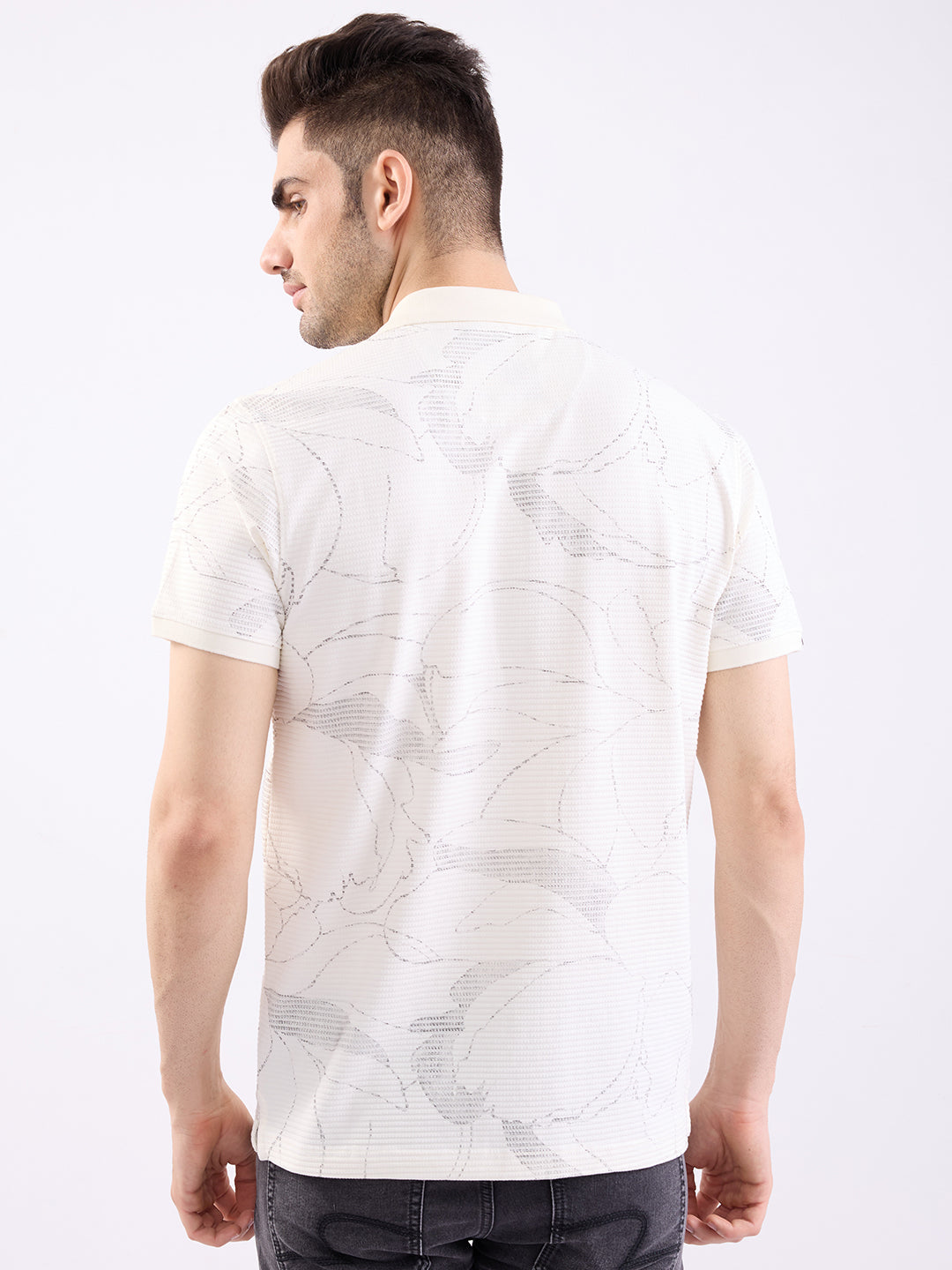 Spykar White Slim Fit Casual T-Shirt For Men
