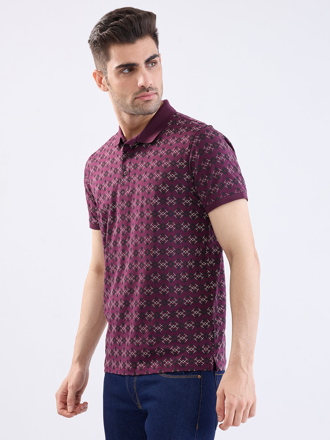 Spykar Plum Red Slim Fit Casual T-Shirt For Men