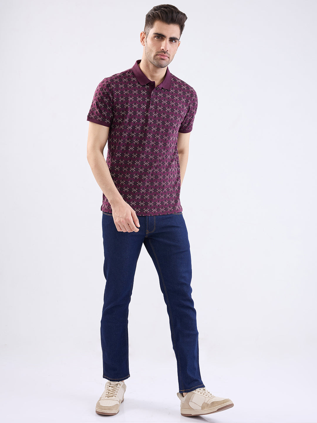 Spykar Plum Red Slim Fit Casual T-Shirt For Men