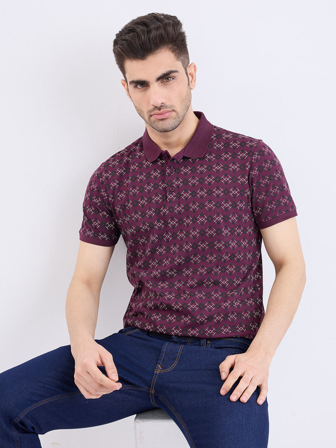 Spykar Plum Red Slim Fit Casual T-Shirt For Men