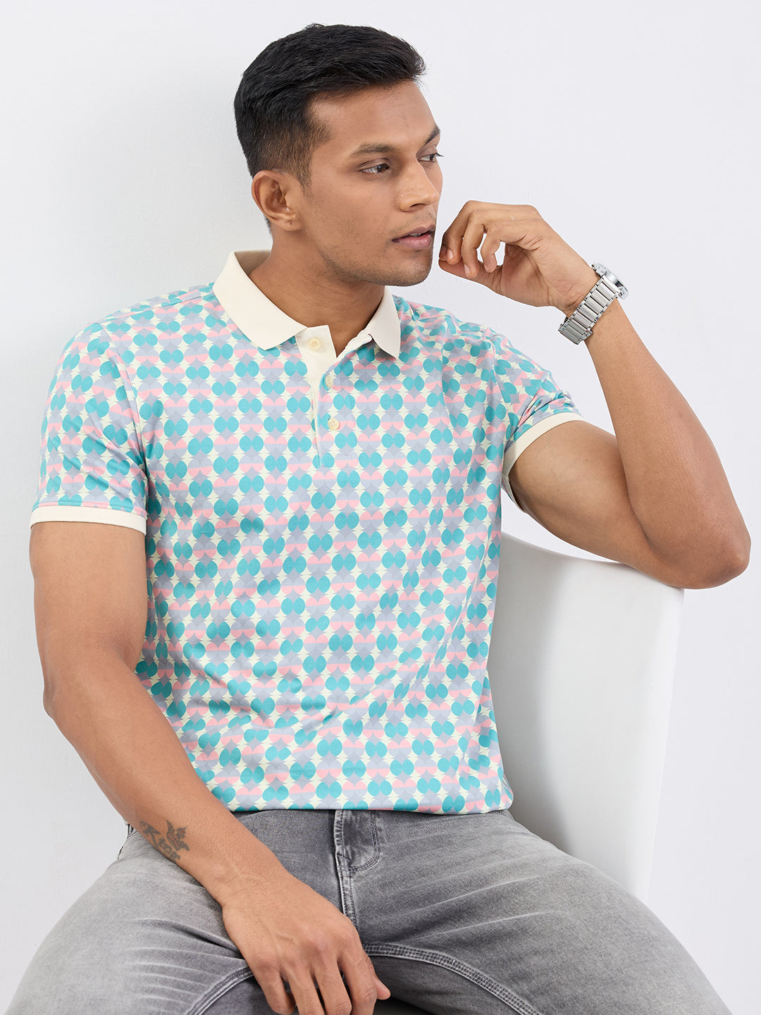 Spykar Aquatic Blue Slim Fit Casual T-Shirt For Men