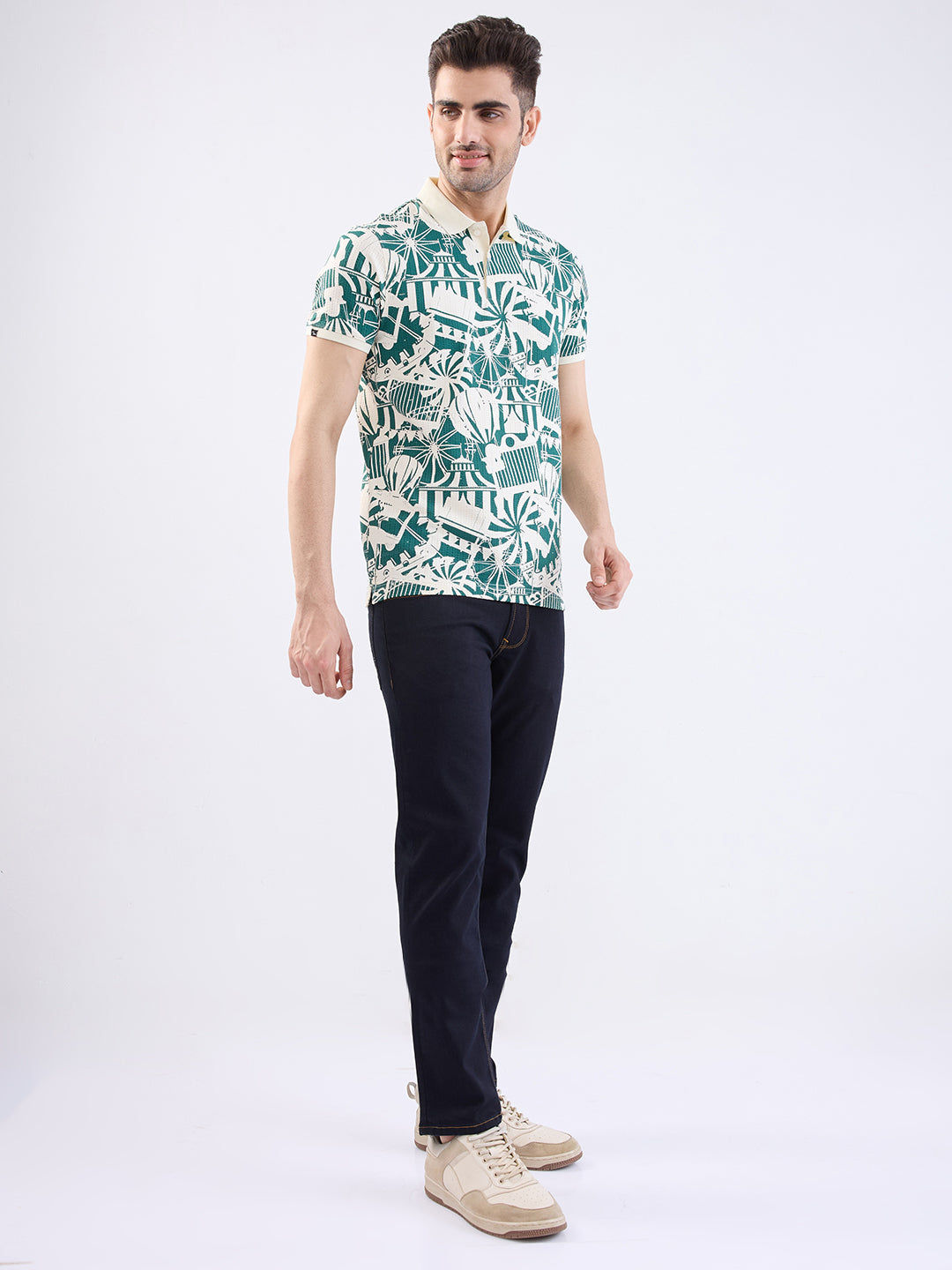 Spykar Off White Slim Fit Casual T-Shirt For Men