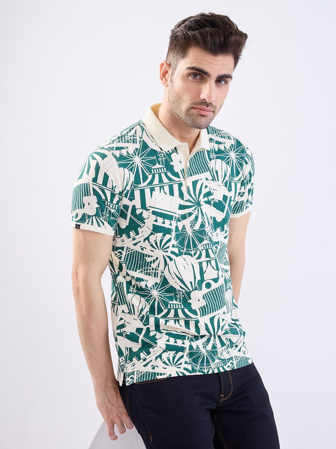 Spykar Off White Slim Fit Casual T-Shirt For Men