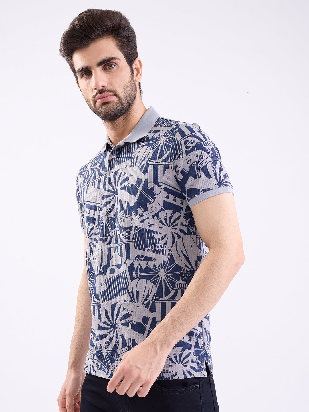 Men T-Shirt Grey Slim Fit