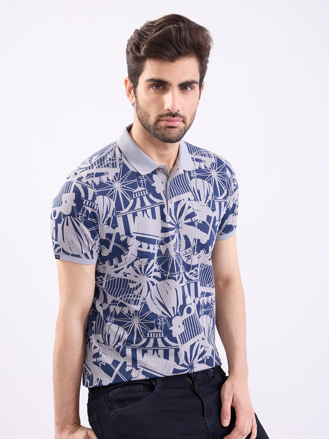 Spykar Silver Grey Slim Fit Casual T-Shirt For Men