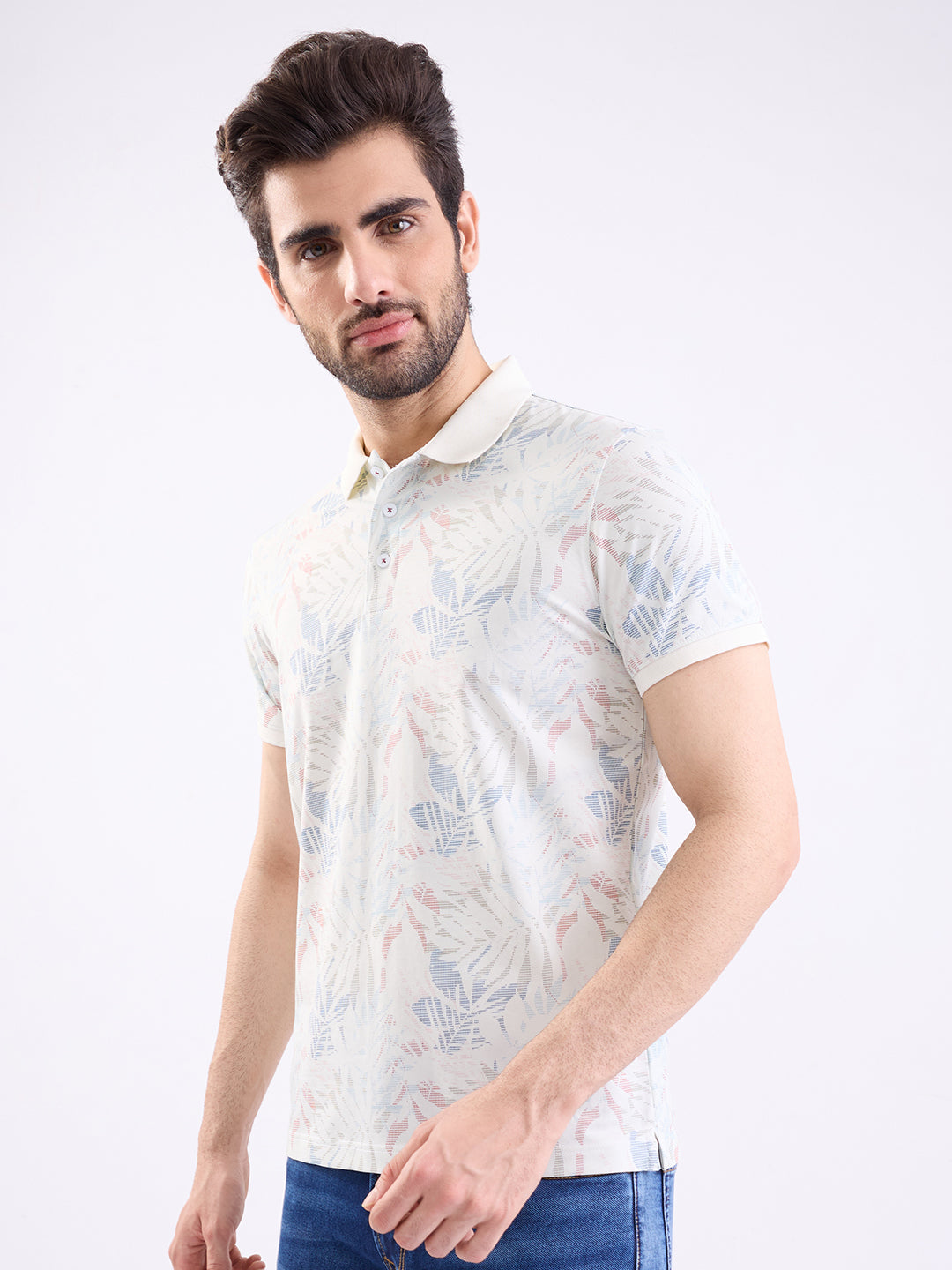 Spykar Off White Slim Fit Casual T-Shirt For Men