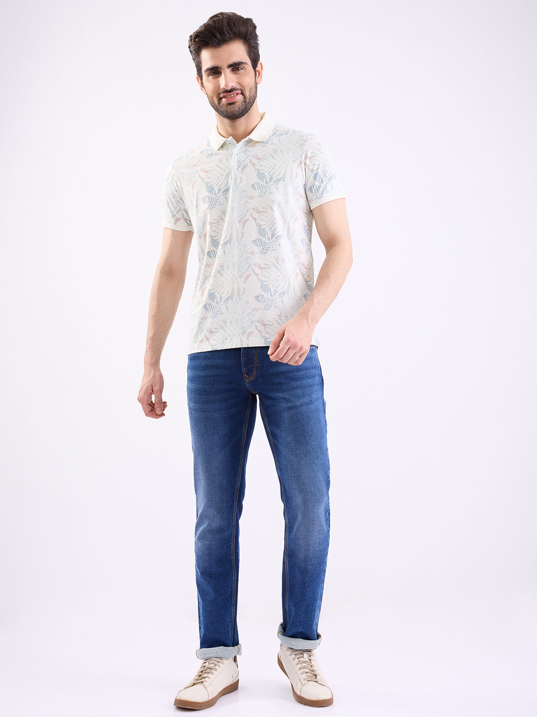 Spykar Off White Slim Fit Casual T-Shirt For Men