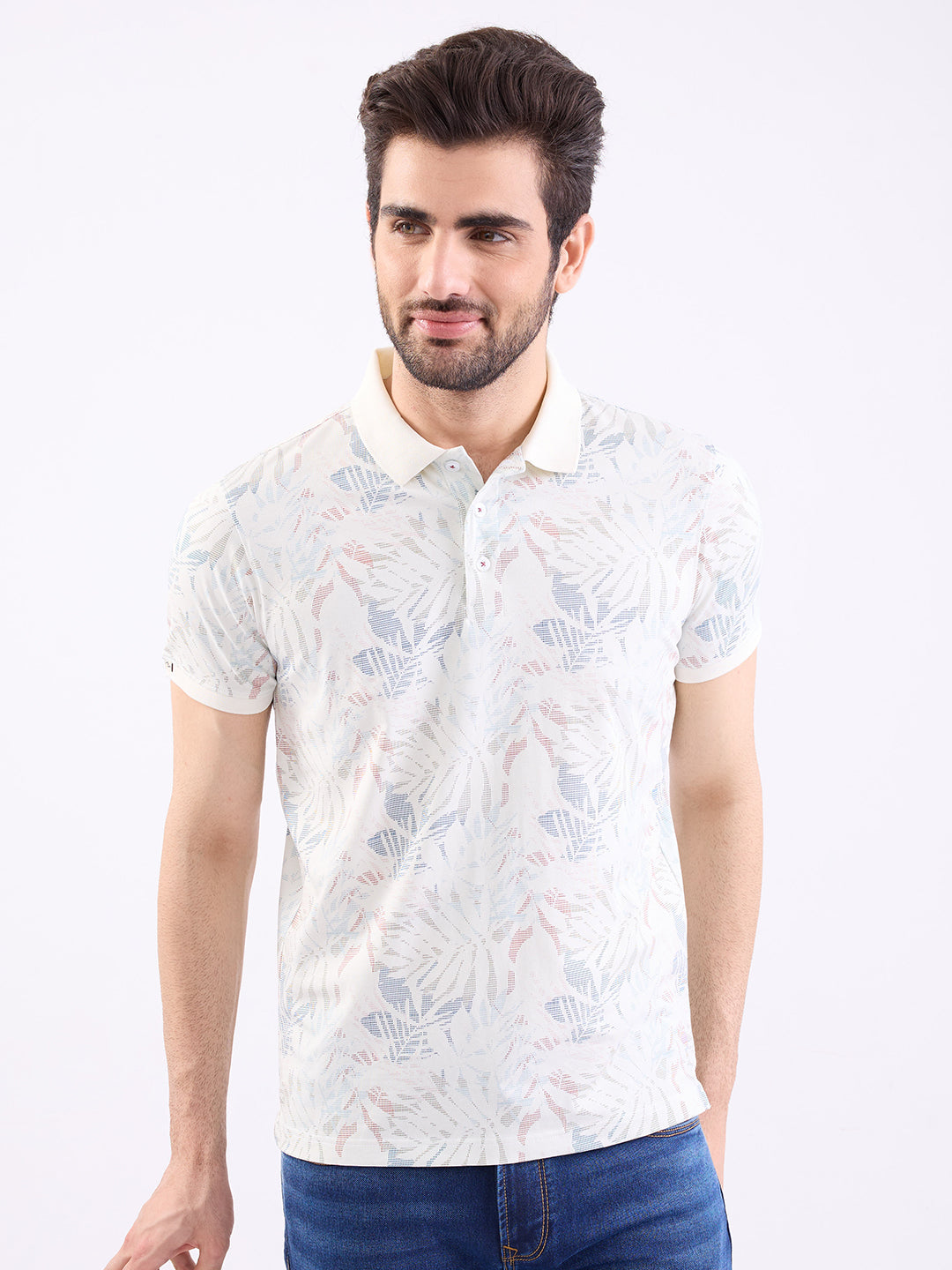 Spykar Off White Slim Fit Casual T-Shirt For Men