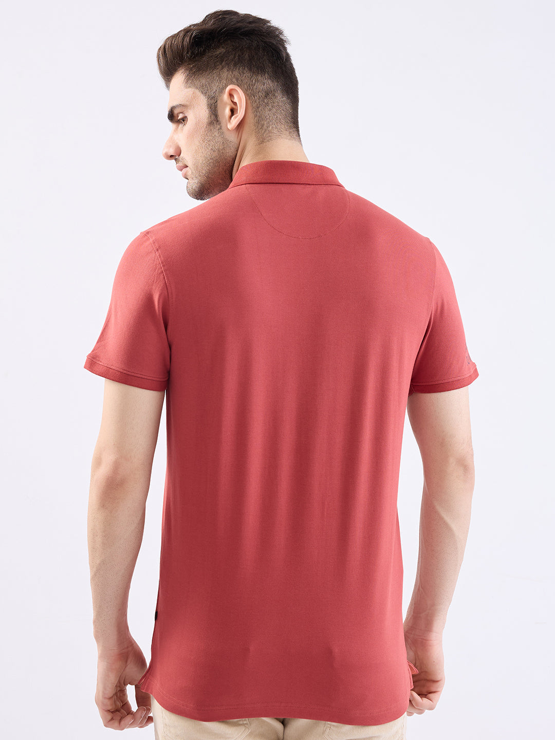 Spykar Brick Red Slim Fit Casual T-Shirt For Men