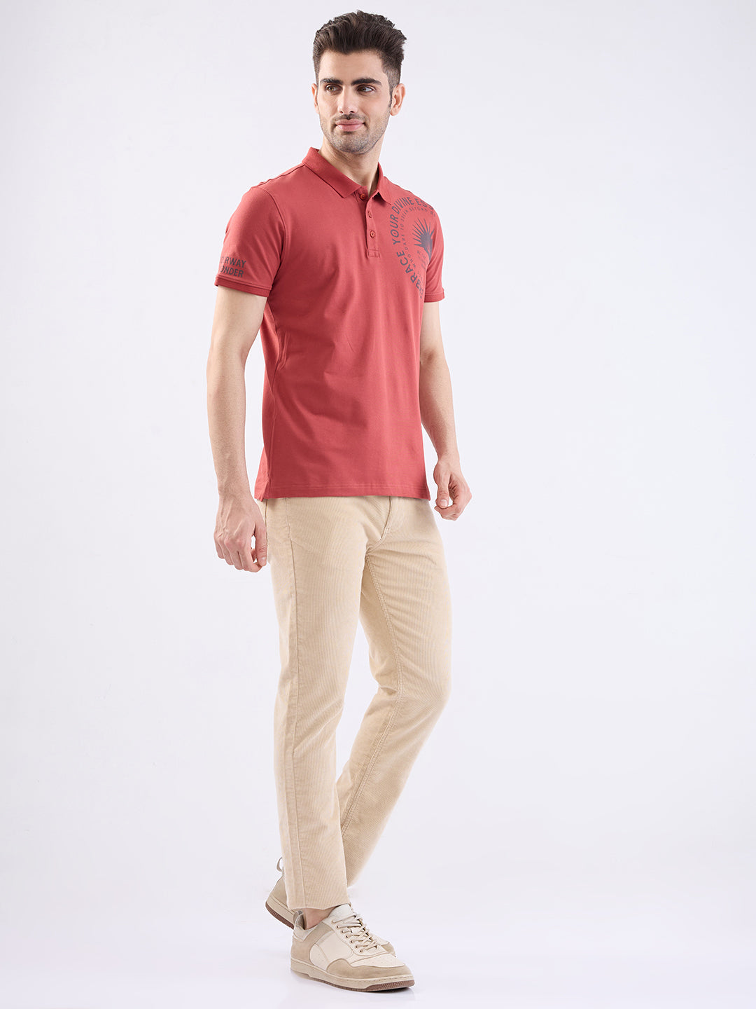 Spykar Brick Red Slim Fit Casual T-Shirt For Men