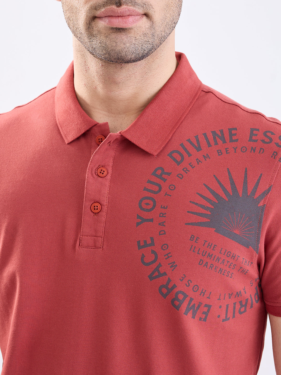 Spykar Brick Red Slim Fit Casual T-Shirt For Men