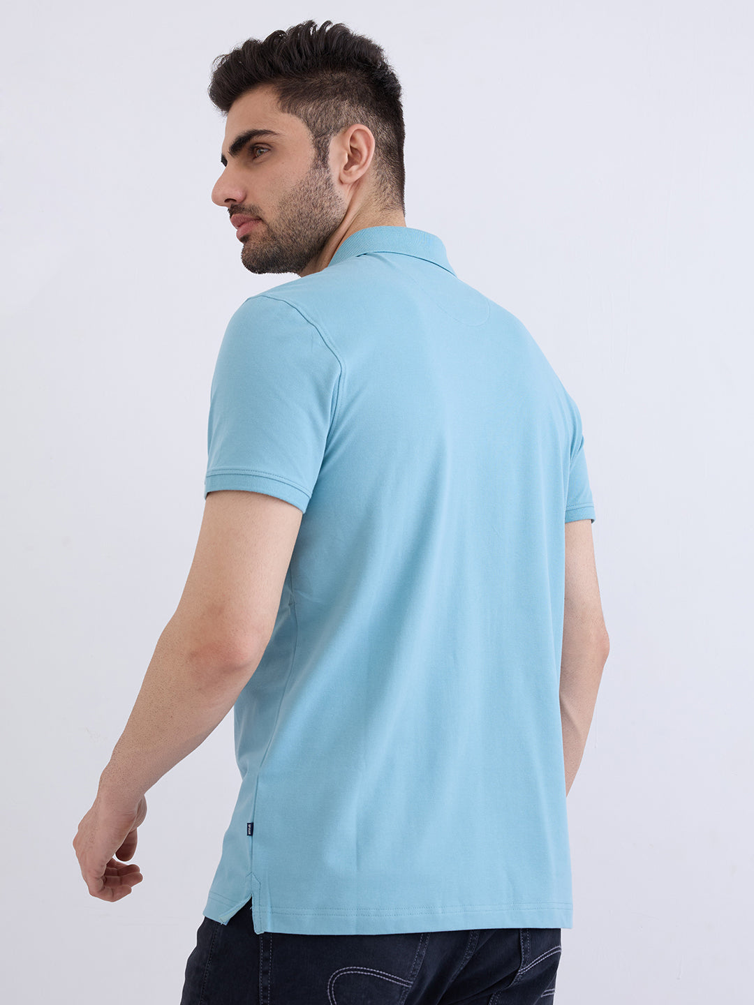 Spykar Cameo Blue Slim Fit Casual T-Shirt For Men