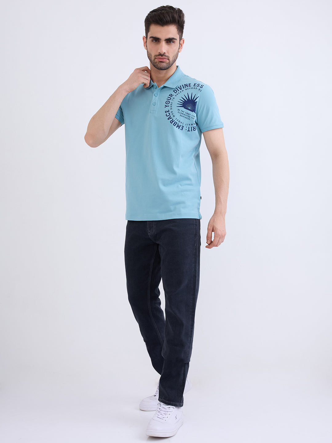 Spykar Cameo Blue Slim Fit Casual T-Shirt For Men