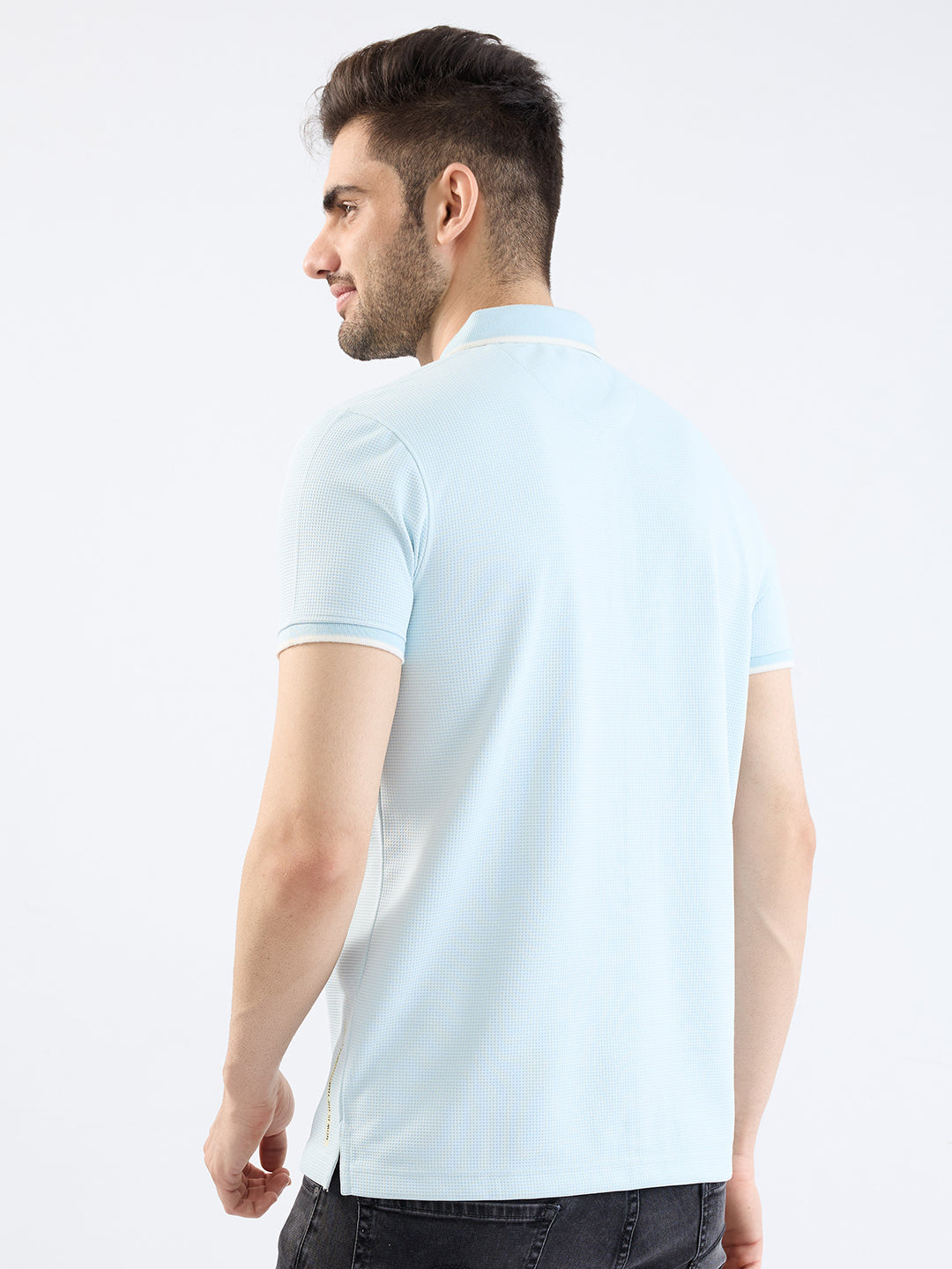 Spykar Soft Blue Slim Fit Casual T-Shirt For Men