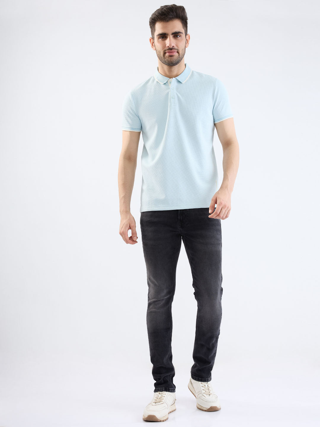 Spykar Soft Blue Slim Fit Casual T-Shirt For Men