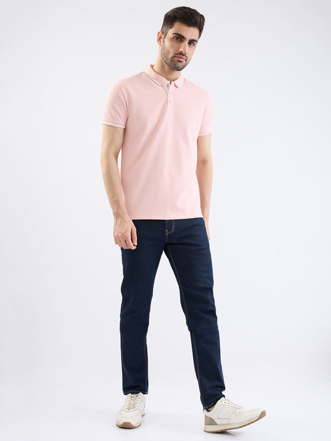 Spykar Soft Pink Slim Fit Casual T-Shirt For Men