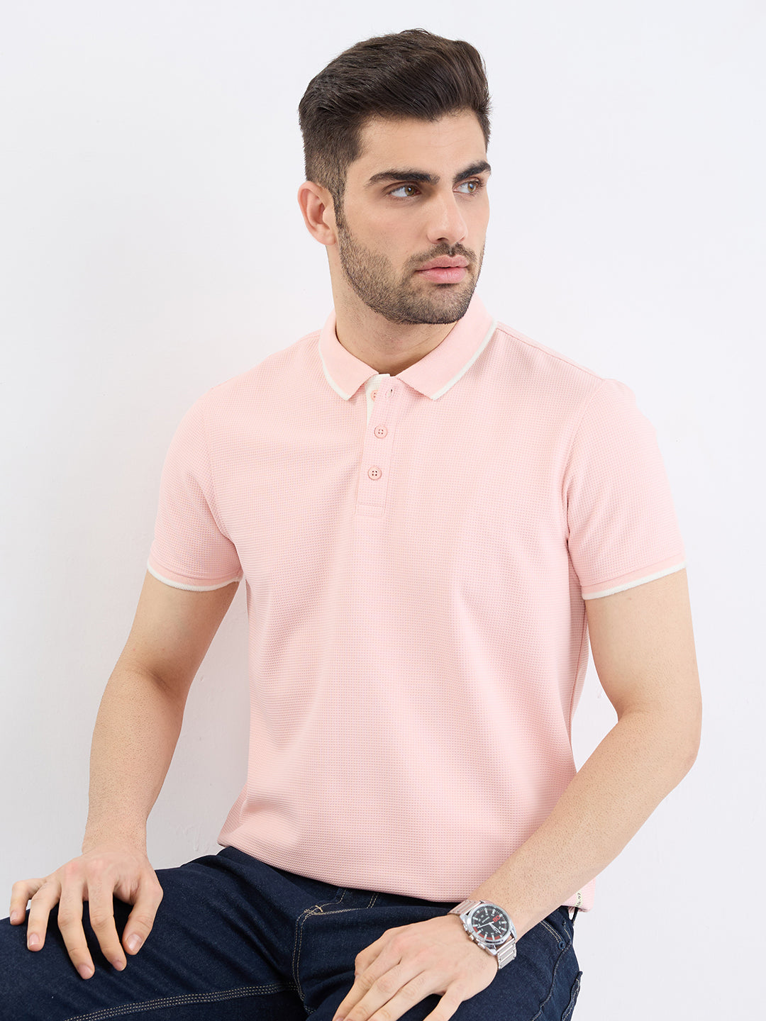 Spykar Soft Pink Slim Fit Casual T-Shirt For Men