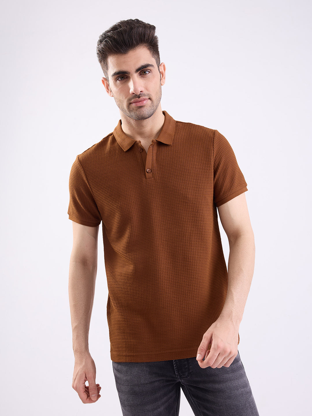 Spykar Bison Brown Slim Fit Casual T-Shirt For Men