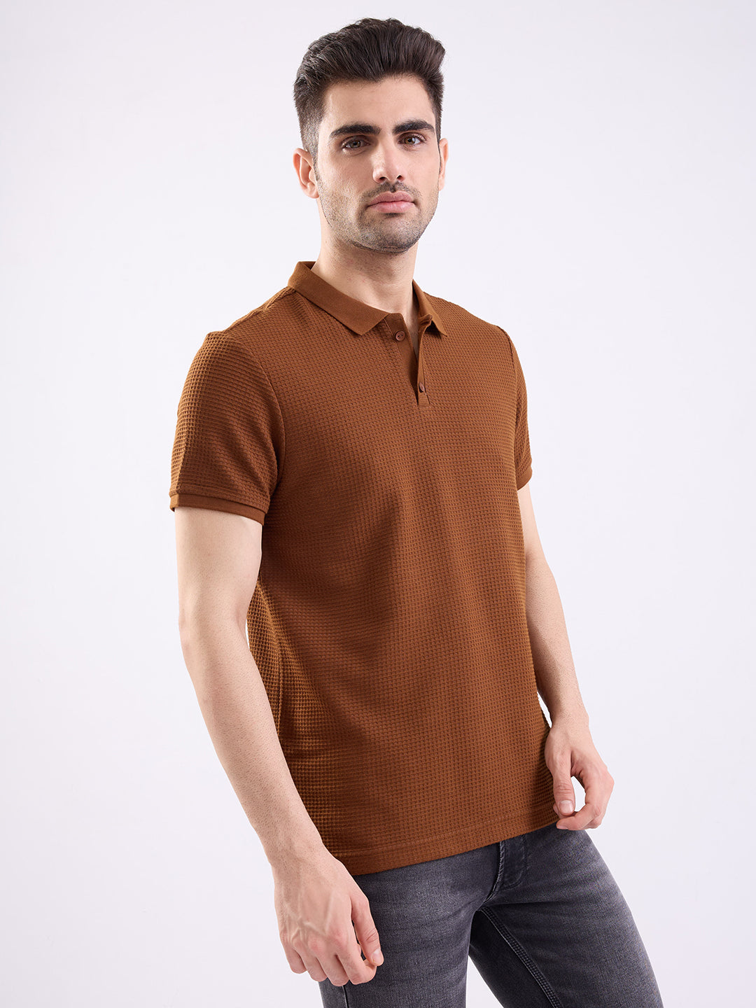 Spykar Bison Brown Slim Fit Casual T-Shirt For Men