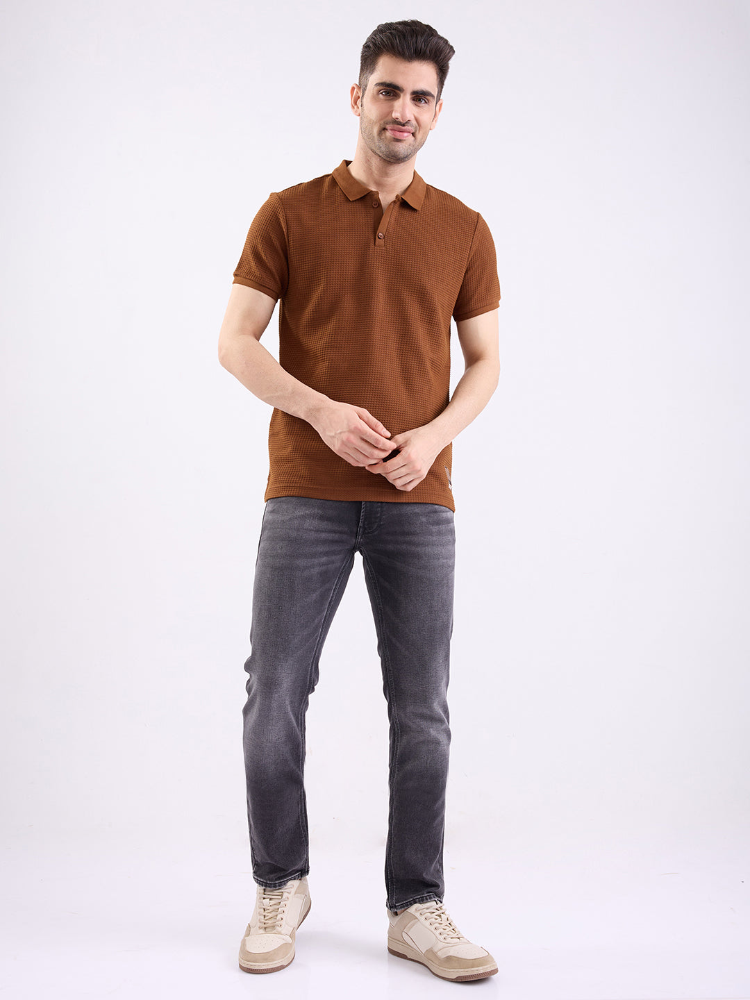 Spykar Bison Brown Slim Fit Casual T-Shirt For Men