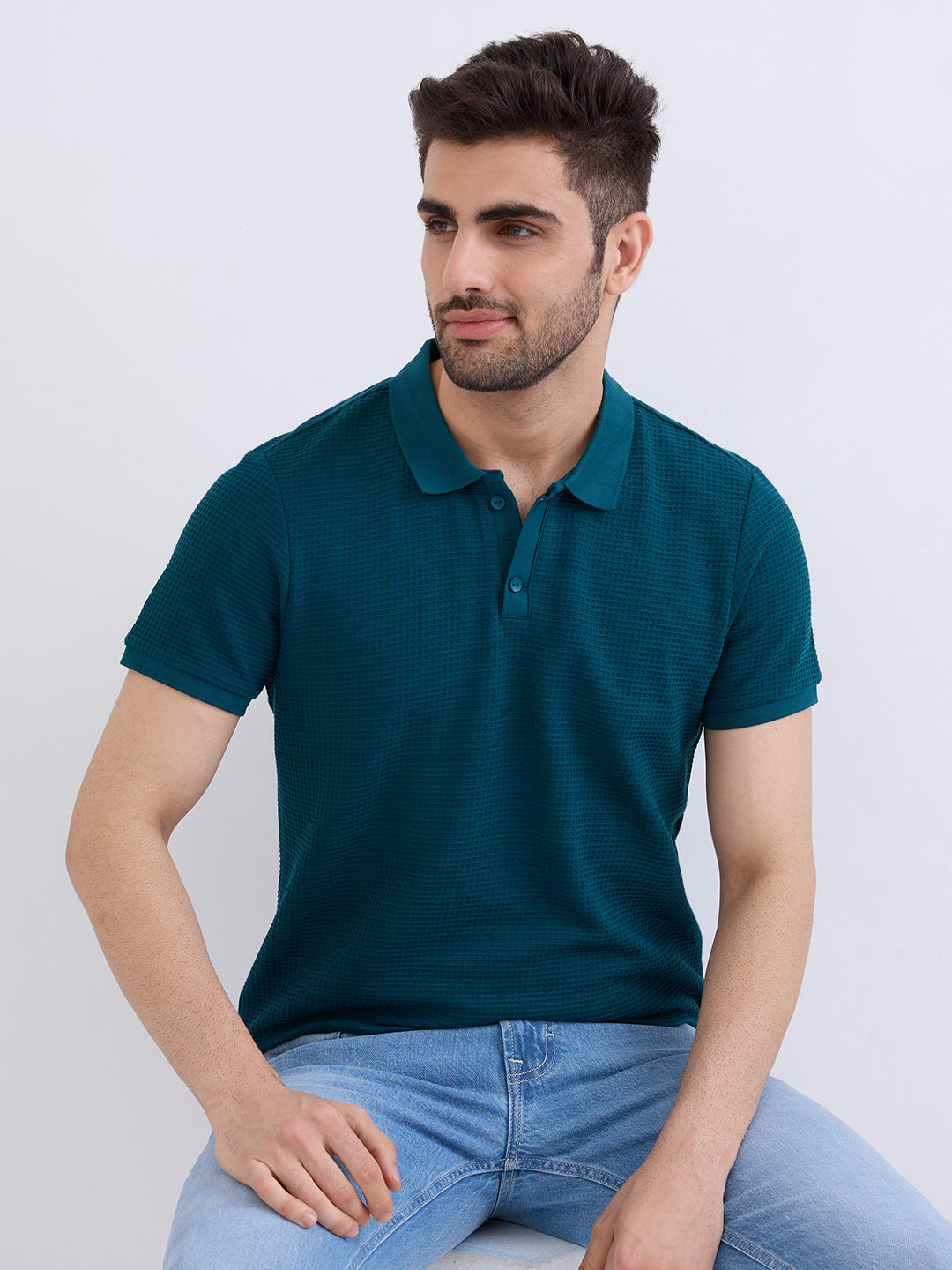 Spykar Teal Green Slim Fit Casual T-Shirt For Men