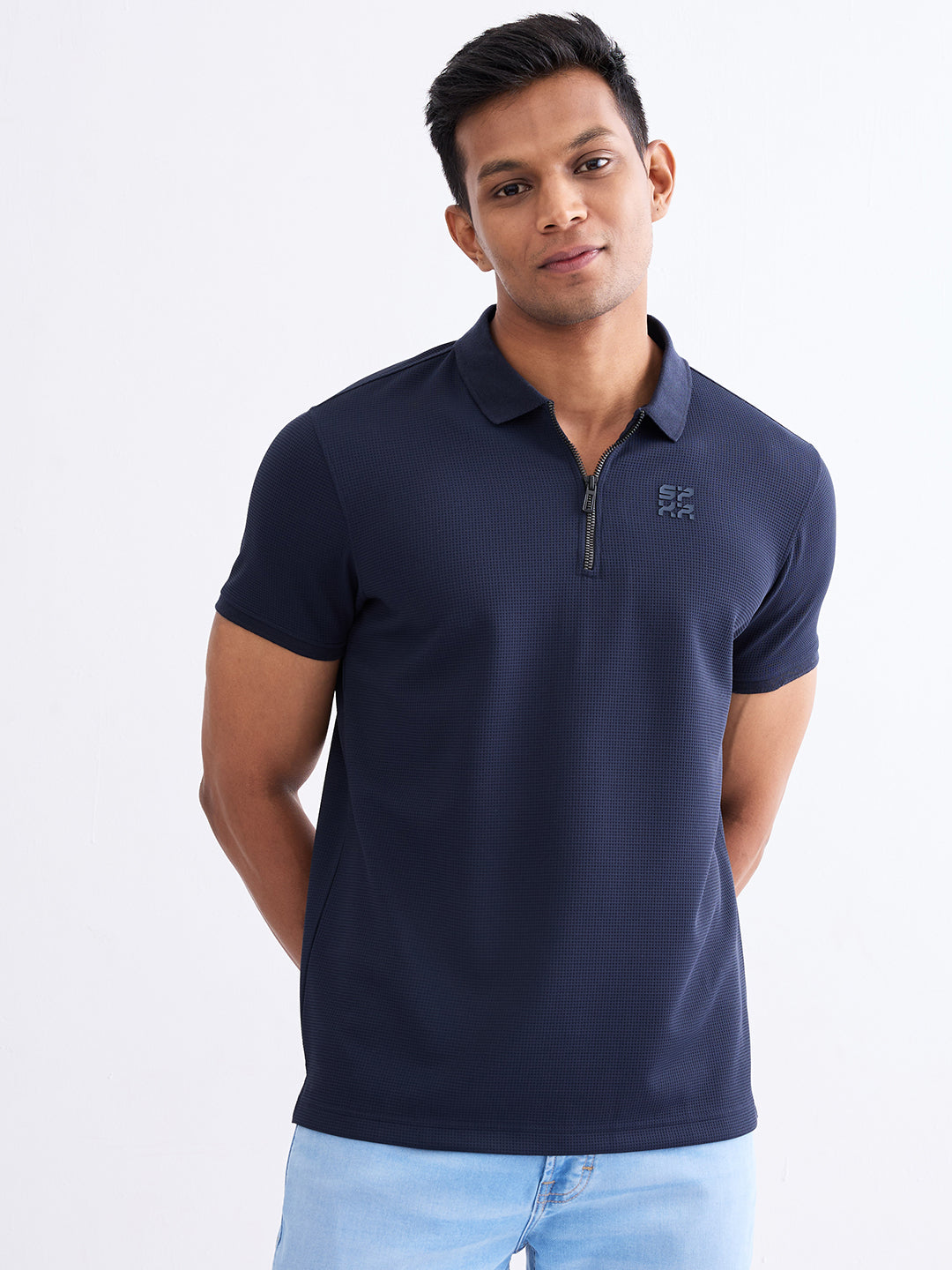 Spykar Navy Blue Slim Fit Casual T-Shirt For Men