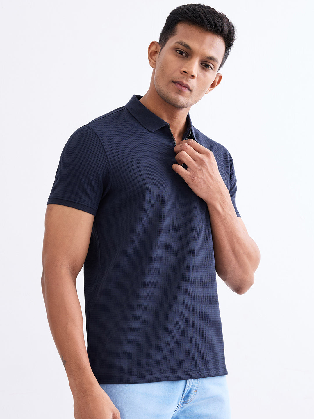 Spykar Navy Blue Slim Fit Casual T-Shirt For Men