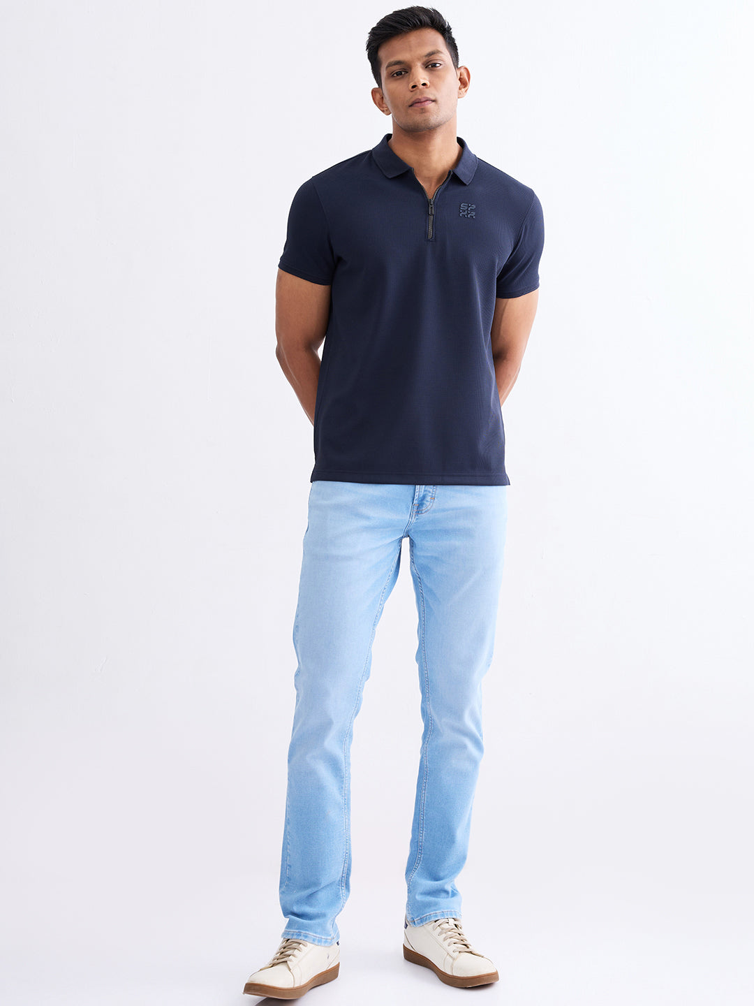 Spykar Navy Blue Slim Fit Casual T-Shirt For Men