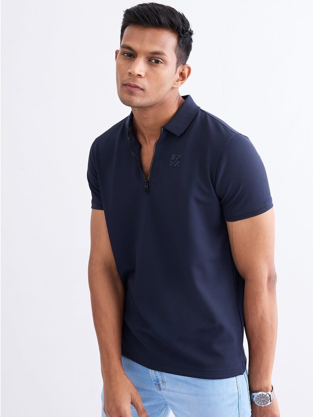 Spykar Navy Blue Slim Fit Casual T-Shirt For Men