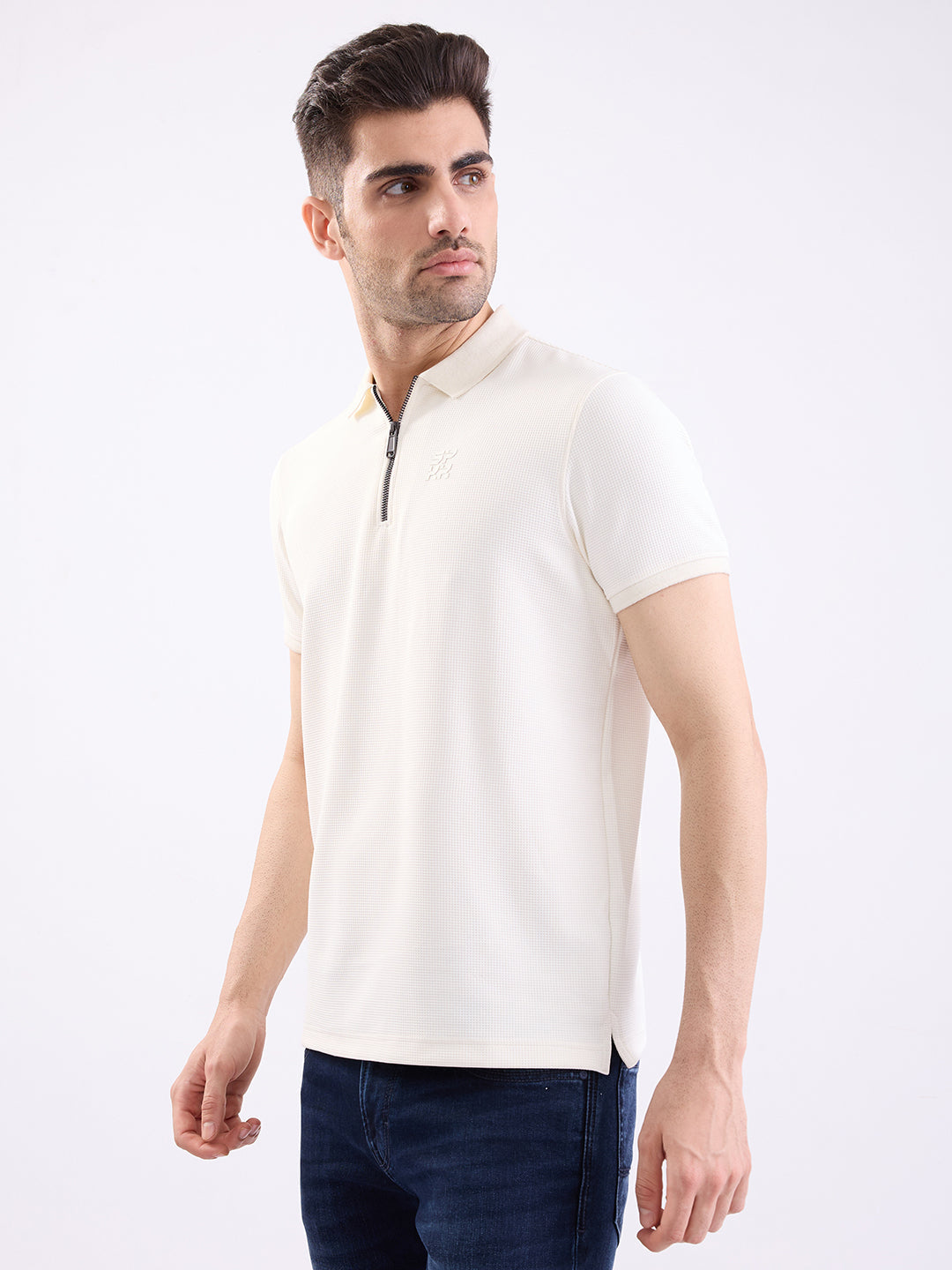 Spykar Off White Slim Fit Casual T-Shirt For Men