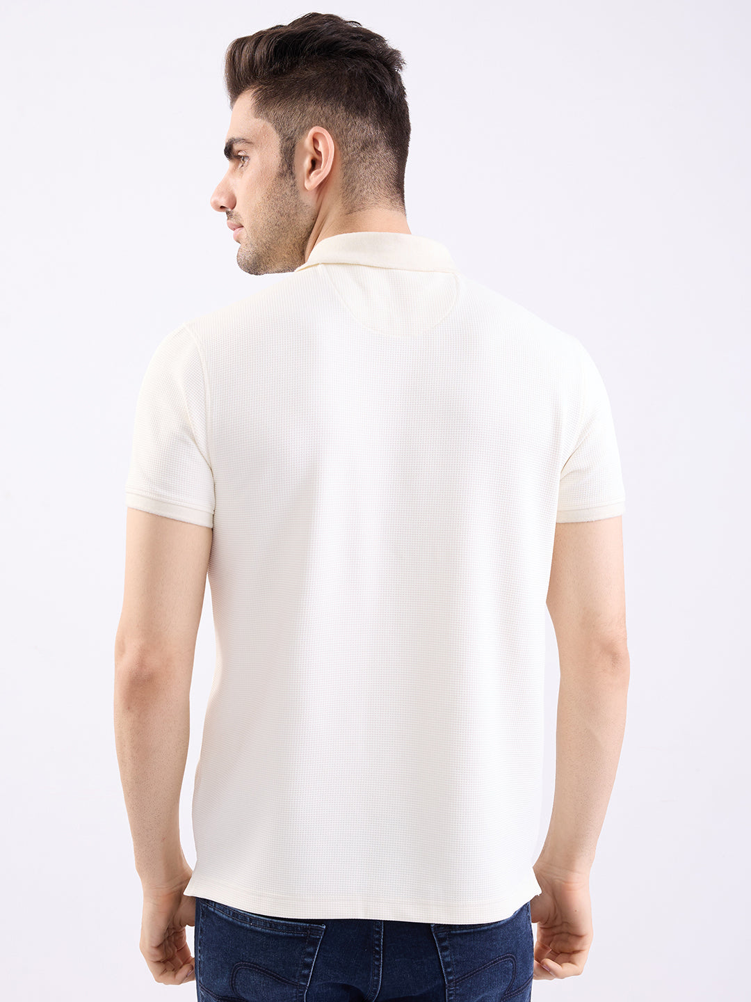 Spykar Off White Slim Fit Casual T-Shirt For Men