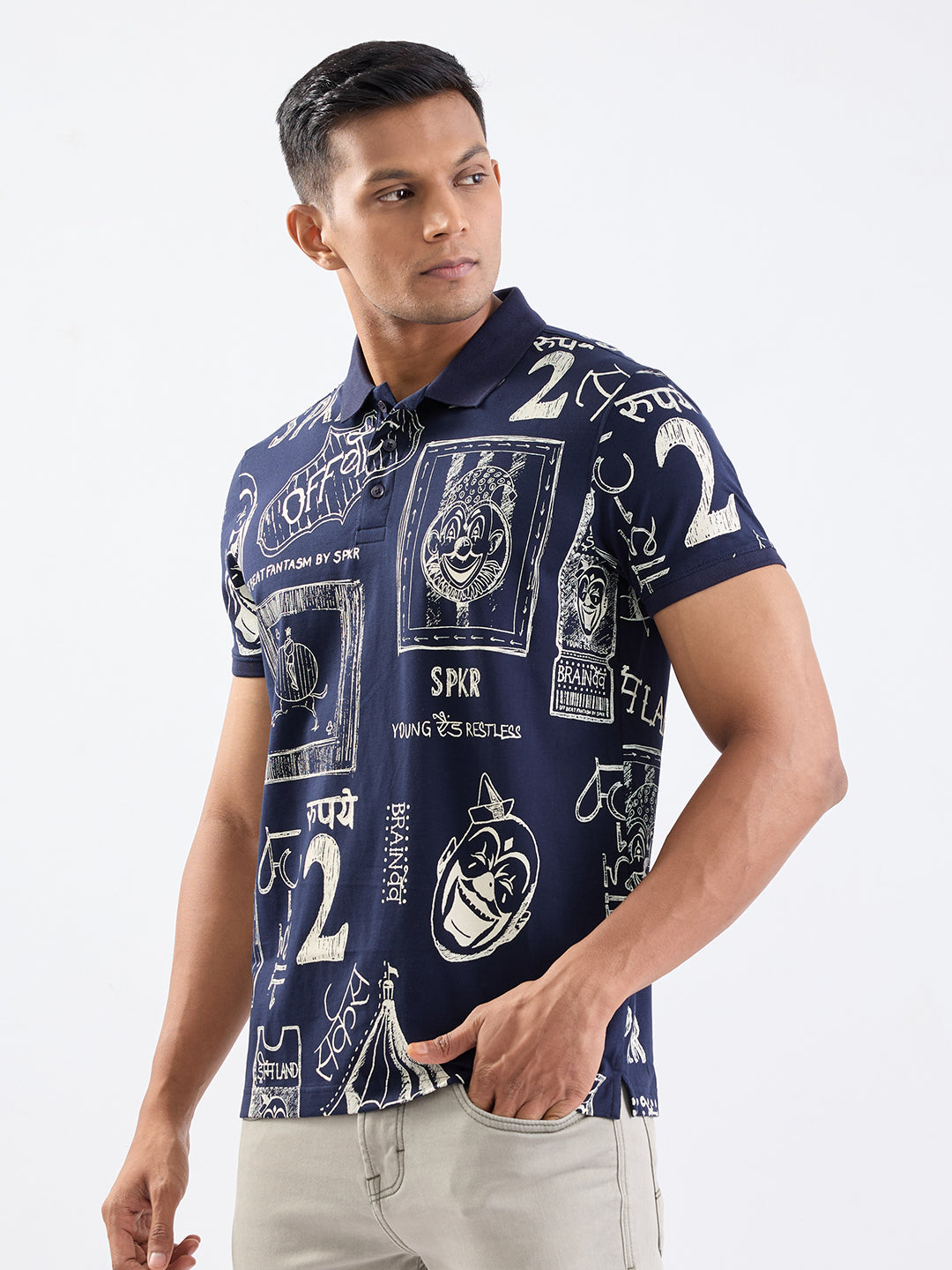 Spykar Navy Blue Slim Fit Casual T-Shirt For Men