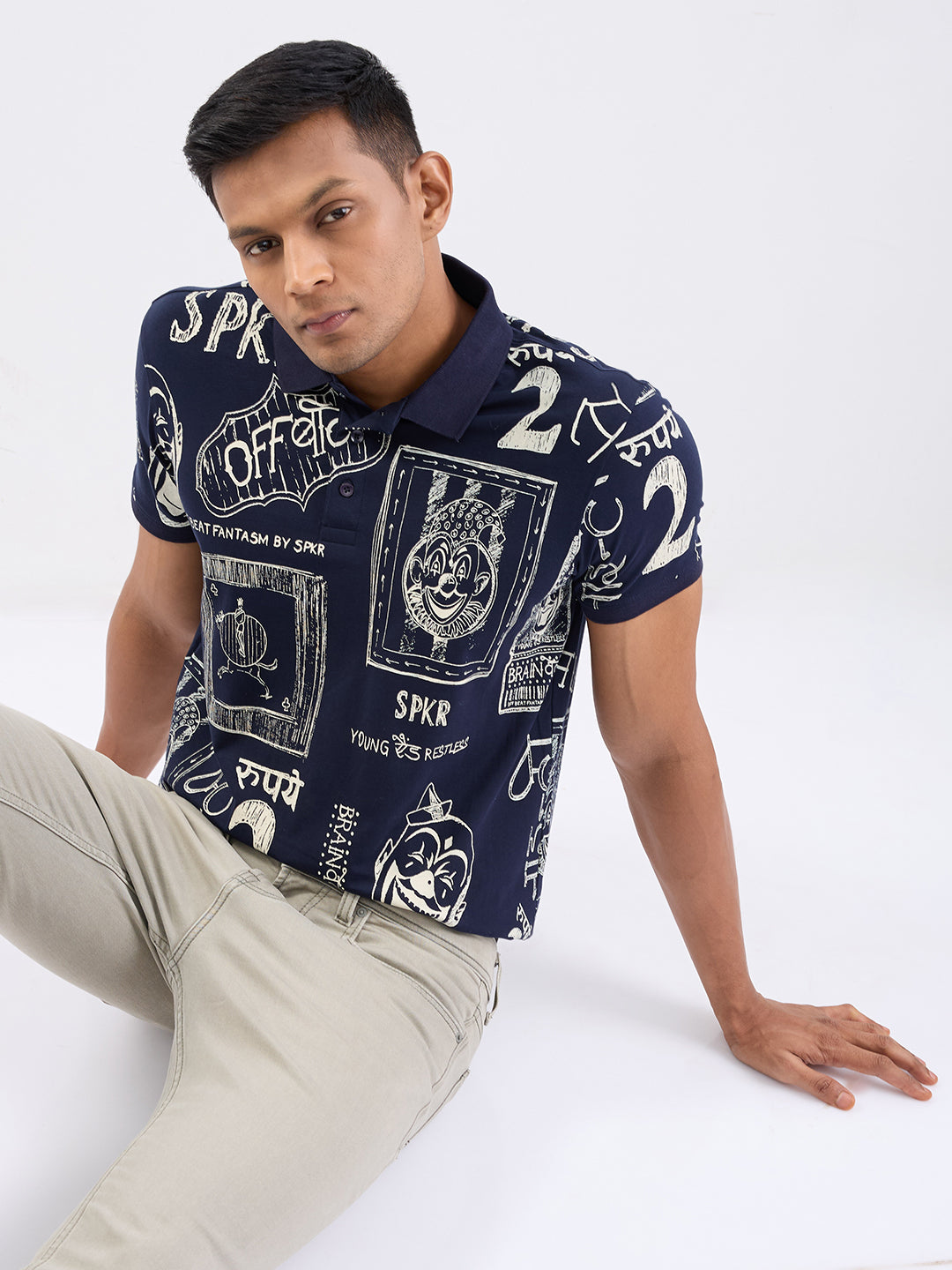Spykar Navy Blue Slim Fit Casual T-Shirt For Men