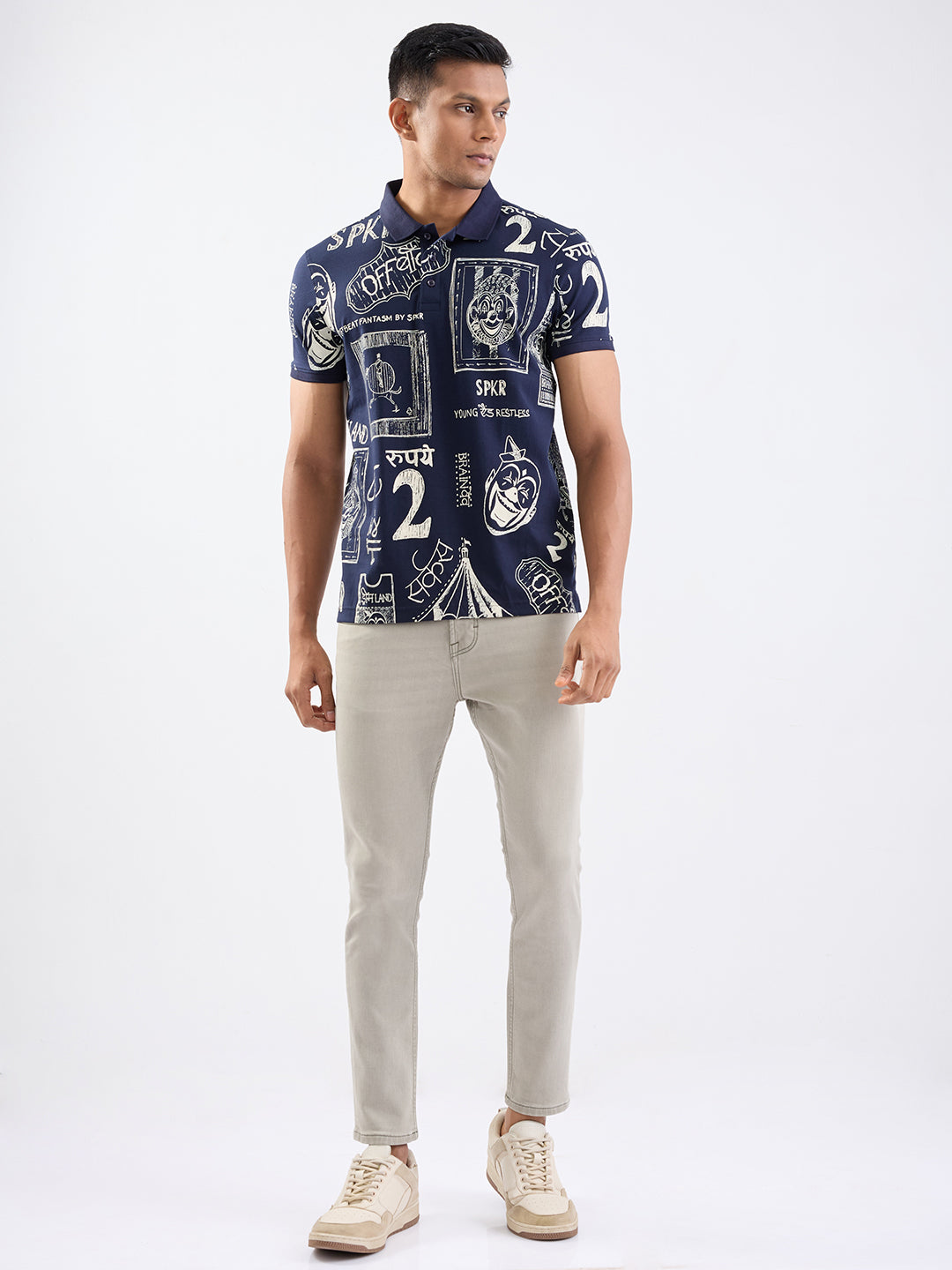 Spykar Navy Blue Slim Fit Casual T-Shirt For Men