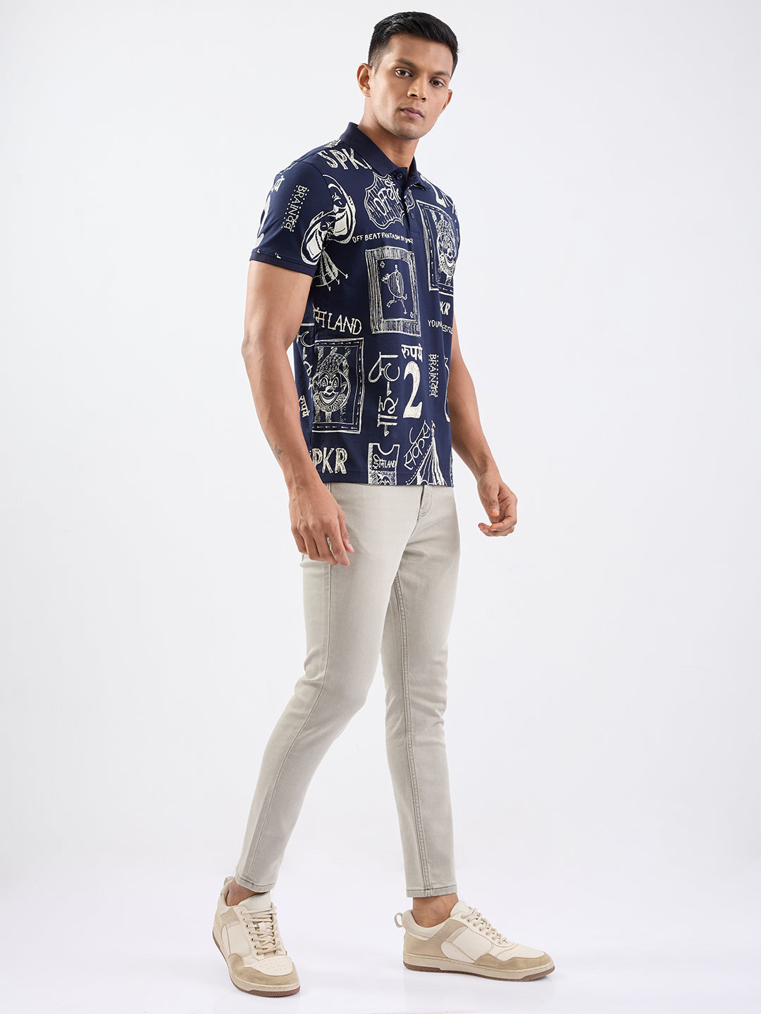Spykar Navy Blue Slim Fit Casual T-Shirt For Men