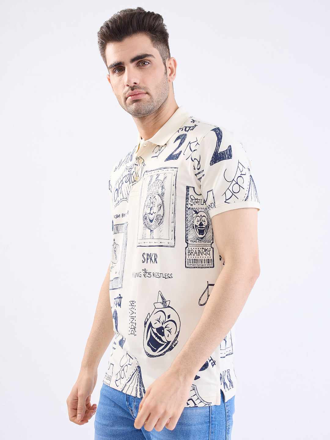 Spykar Off White Slim Fit Casual T-Shirt For Men