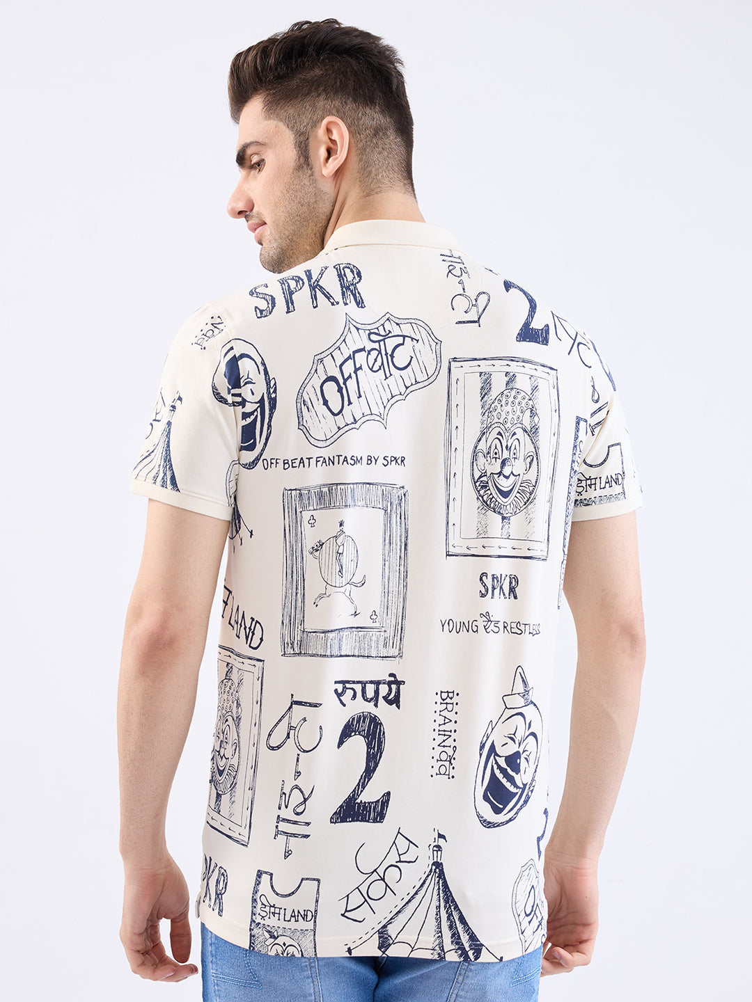 Spykar Off White Slim Fit Casual T-Shirt For Men