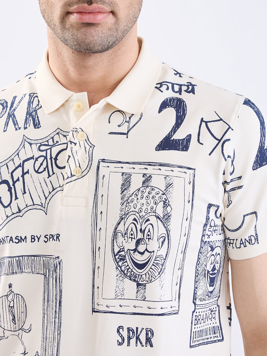 Spykar Off White Slim Fit Casual T-Shirt For Men
