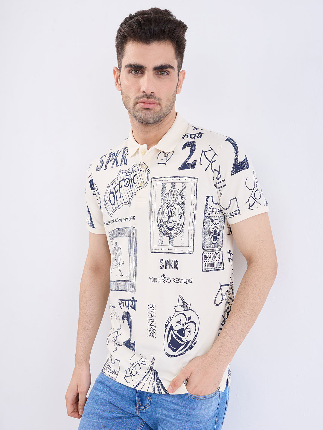 Spykar Off White Slim Fit Casual T-Shirt For Men