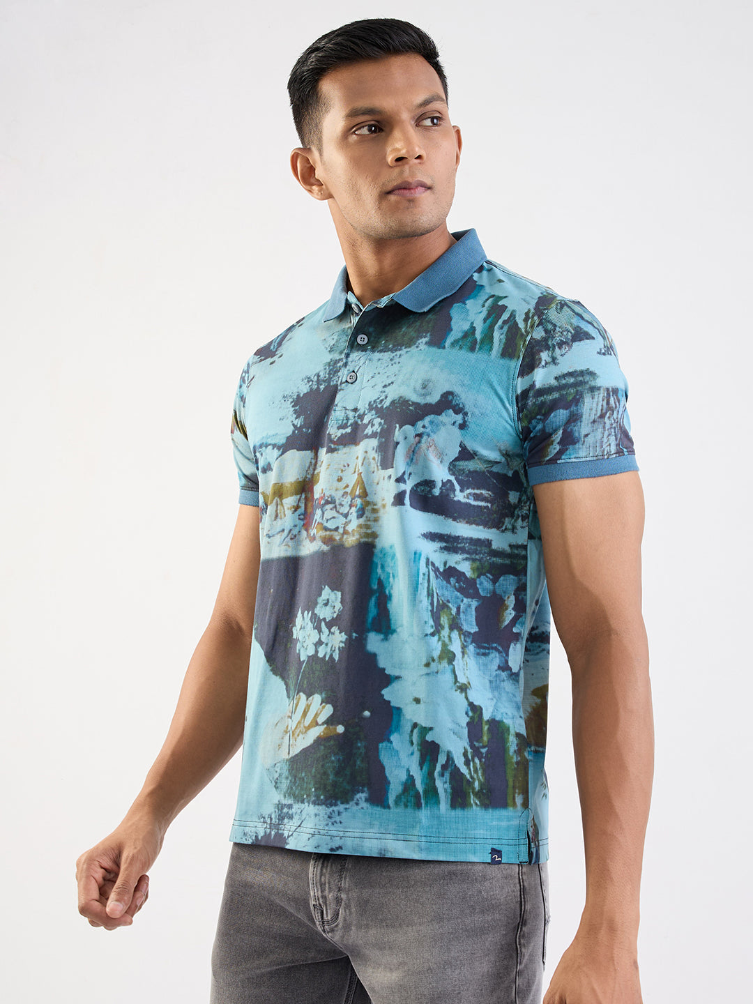 Spykar Cameo Blue Slim Fit Casual T-Shirt For Men