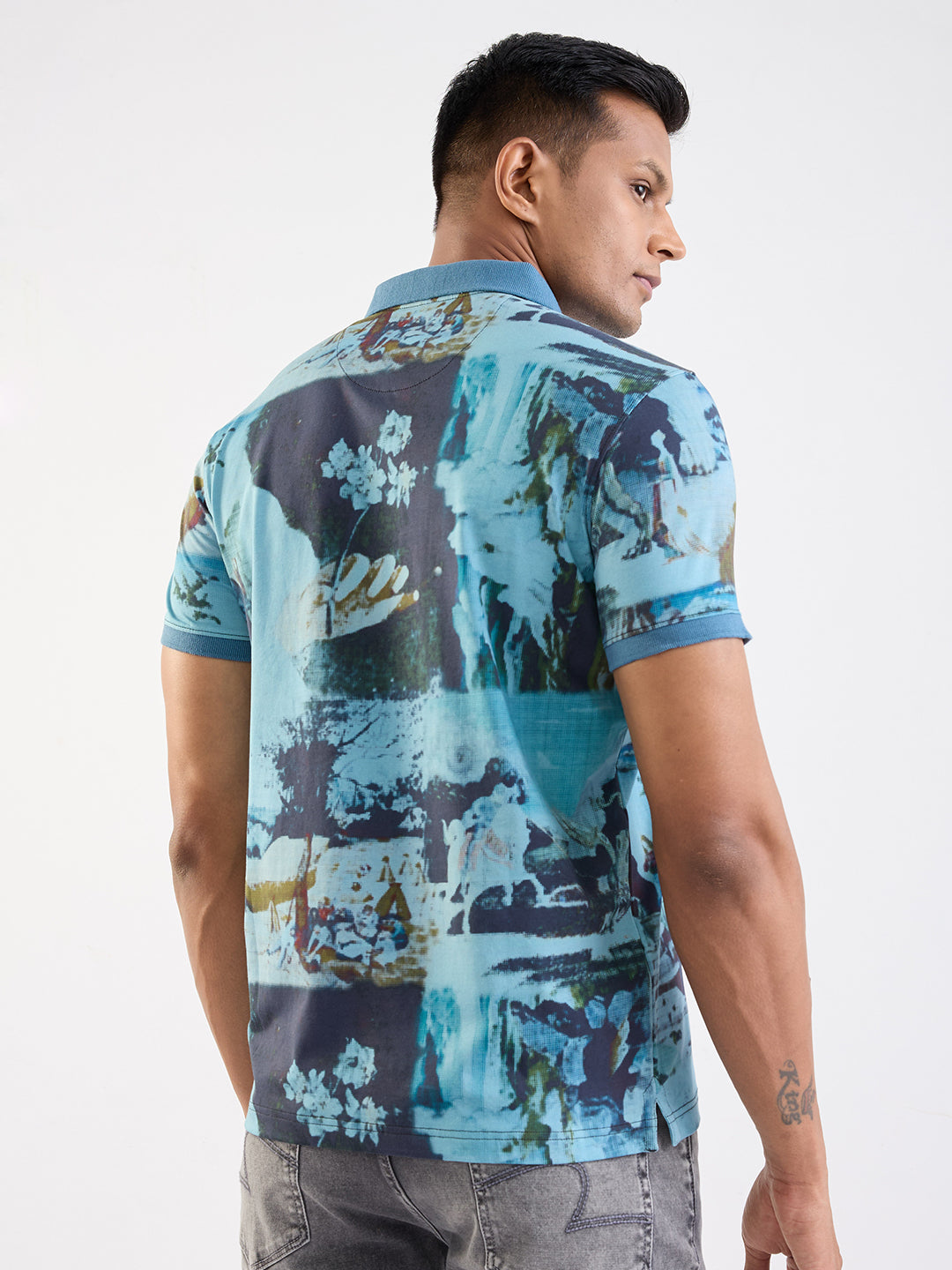 Spykar Cameo Blue Slim Fit Casual T-Shirt For Men