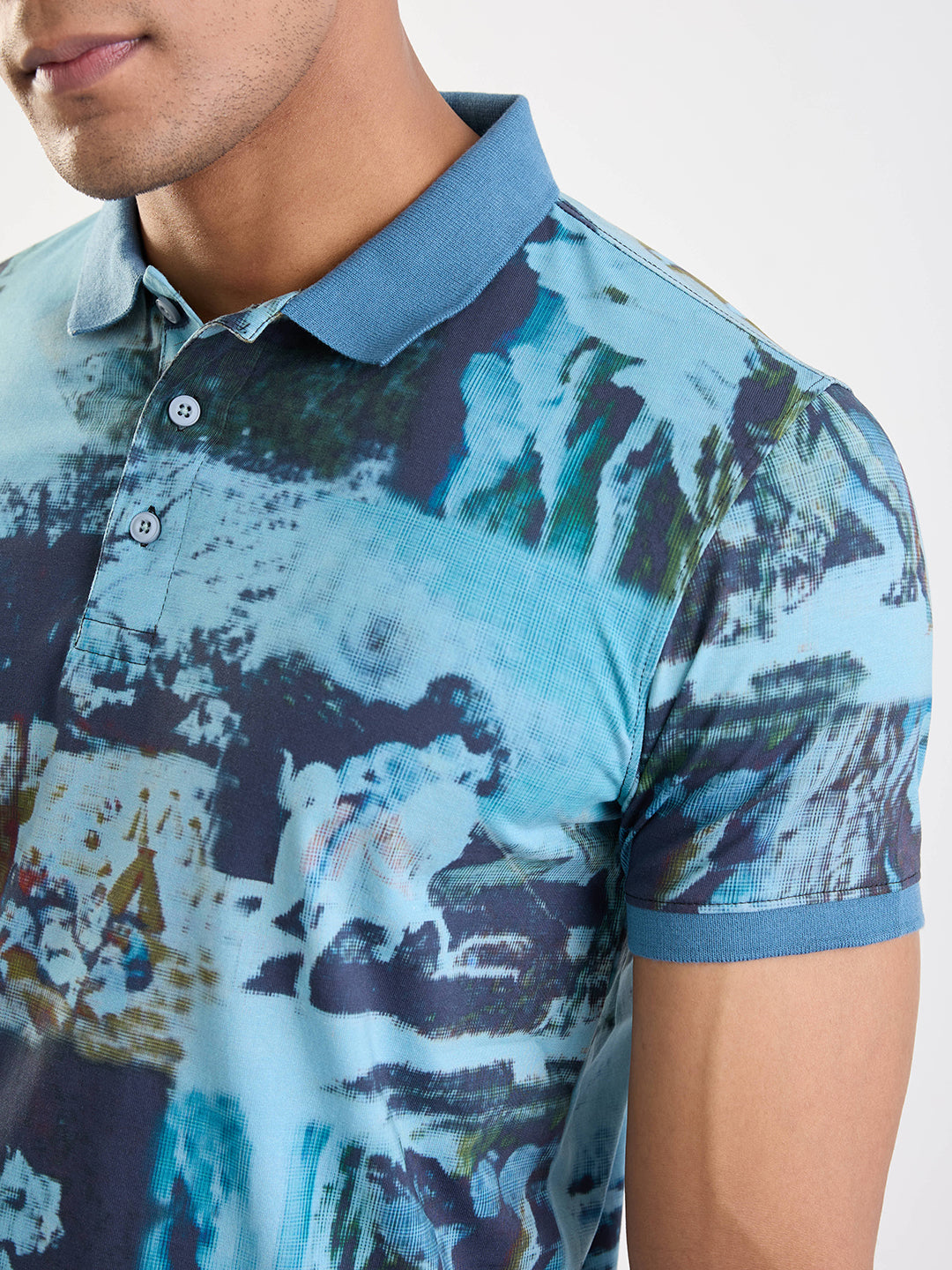 Spykar Cameo Blue Slim Fit Casual T-Shirt For Men