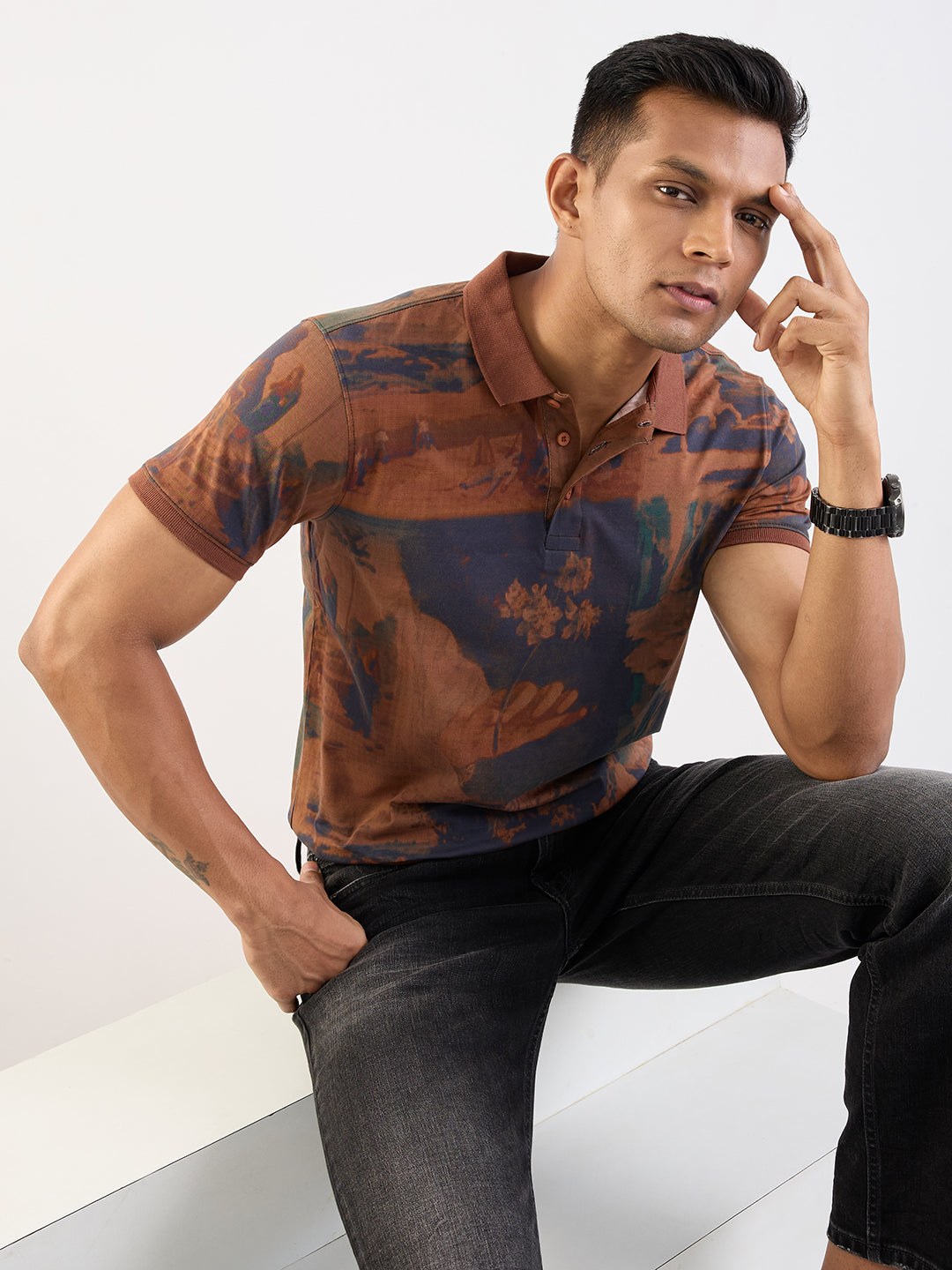 Spykar Friar Brown Slim Fit Casual T-Shirt For Men