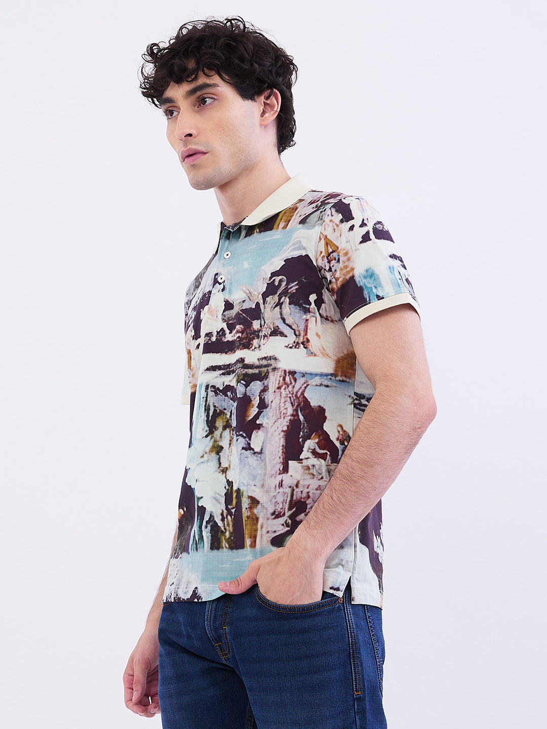 Spykar Off White Slim Fit Casual T-Shirt For Men