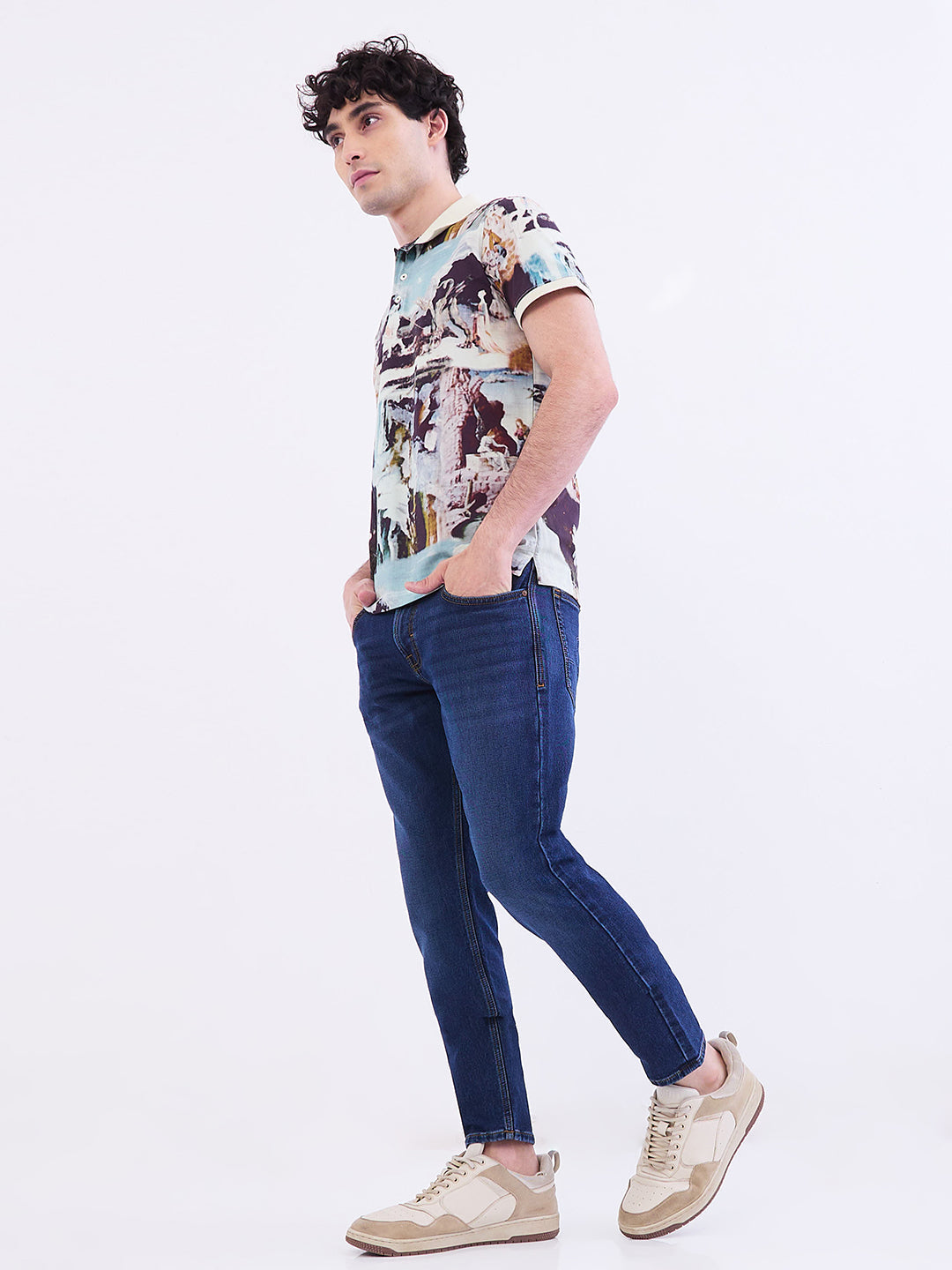 Spykar Off White Slim Fit Casual T-Shirt For Men