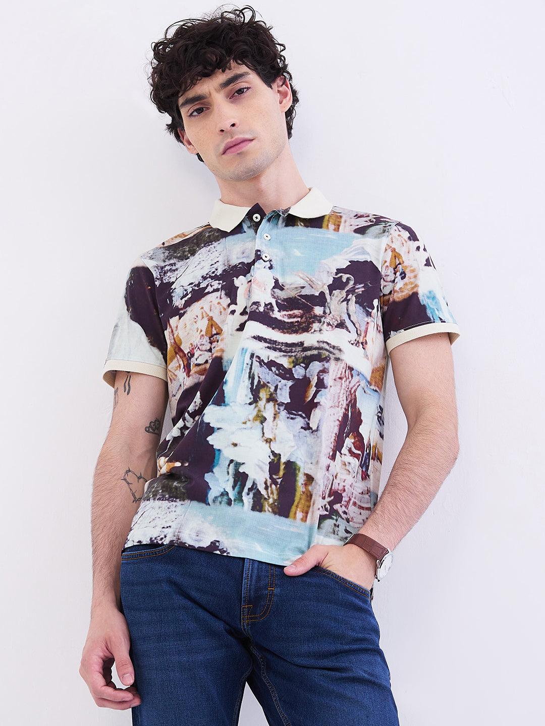 Spykar Off White Slim Fit Casual T-Shirt For Men