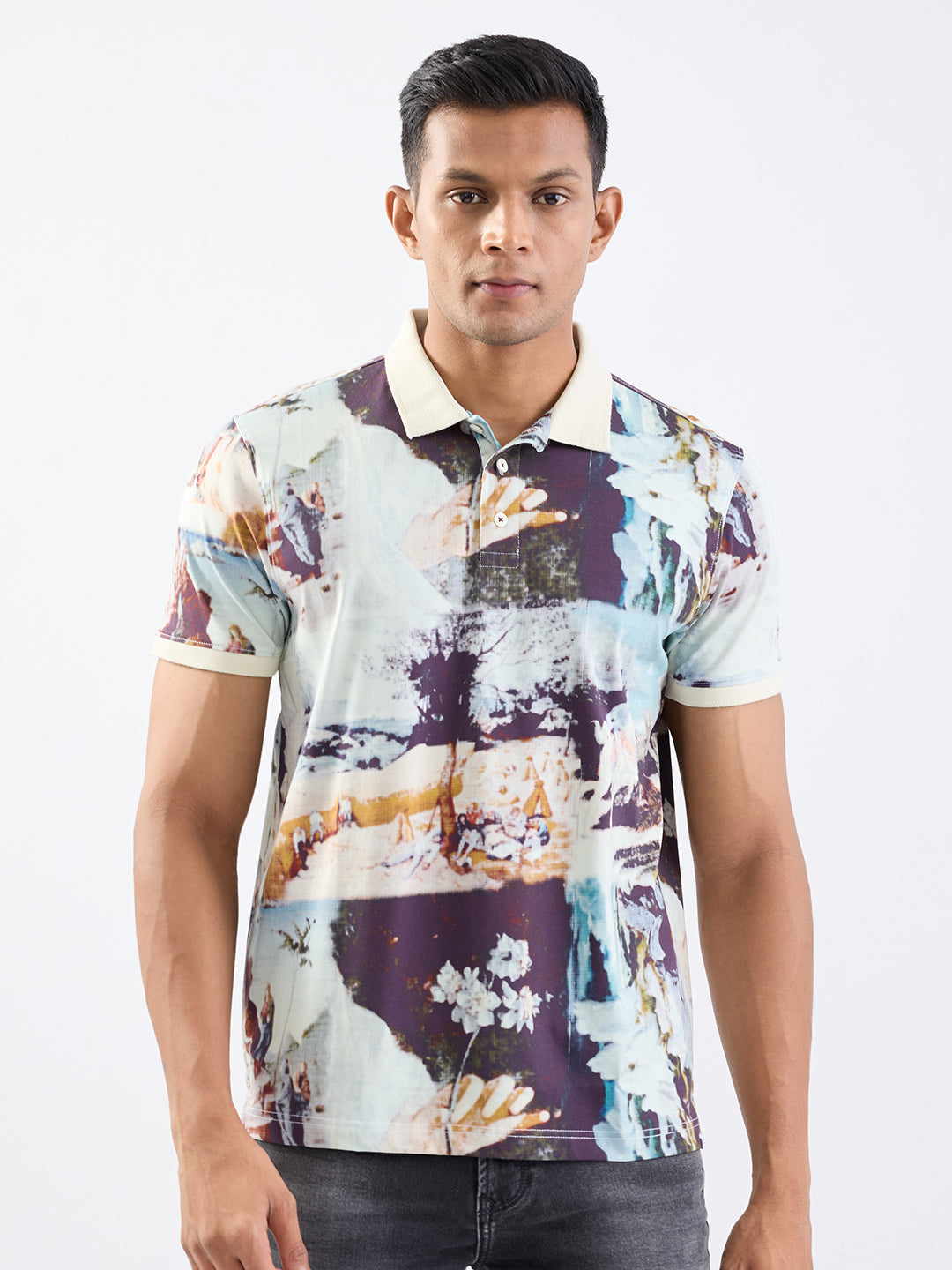 Spykar Off White Slim Fit Casual T-Shirt For Men