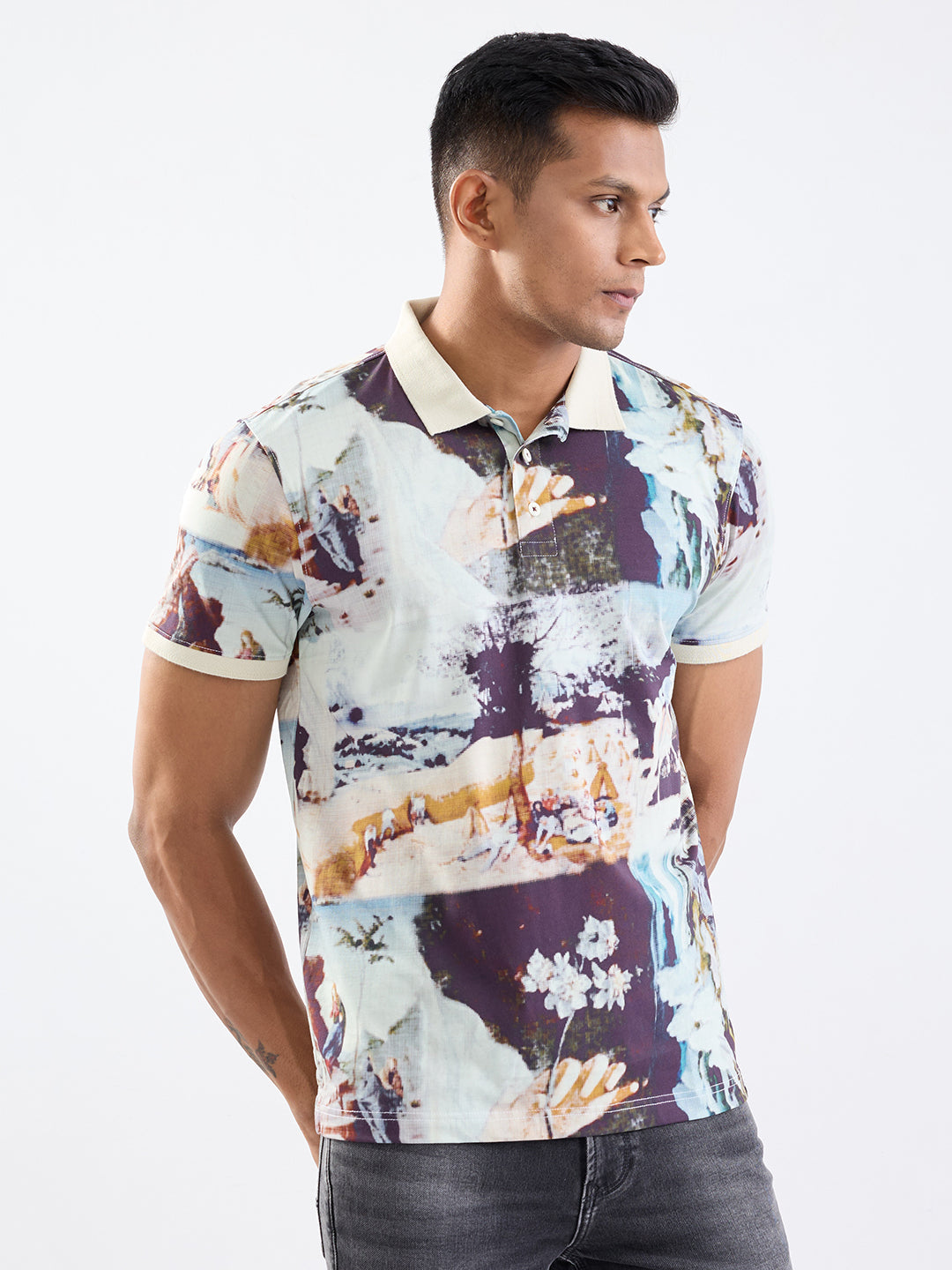 Spykar Off White Slim Fit Casual T-Shirt For Men