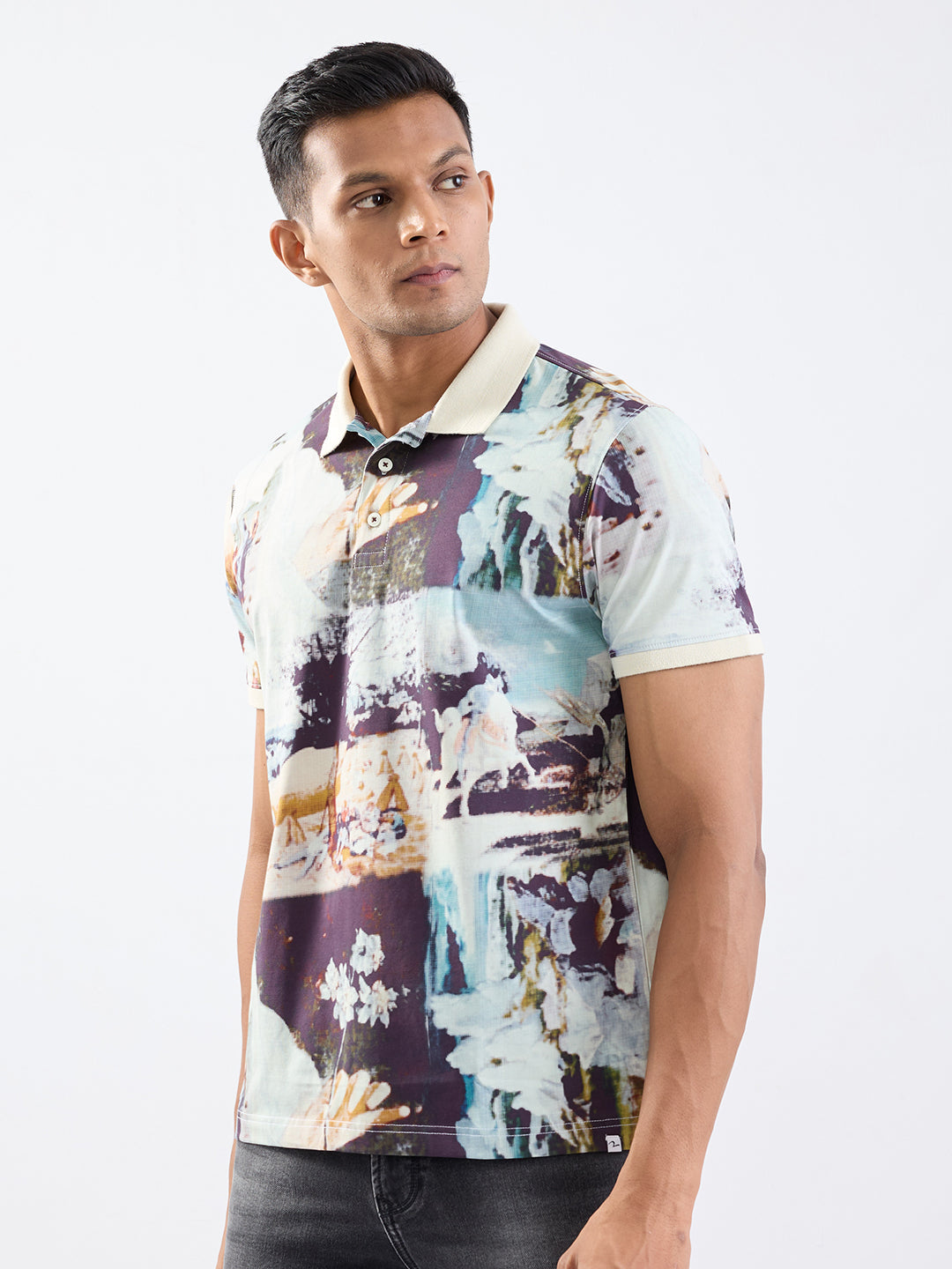 Spykar Off White Slim Fit Casual T-Shirt For Men